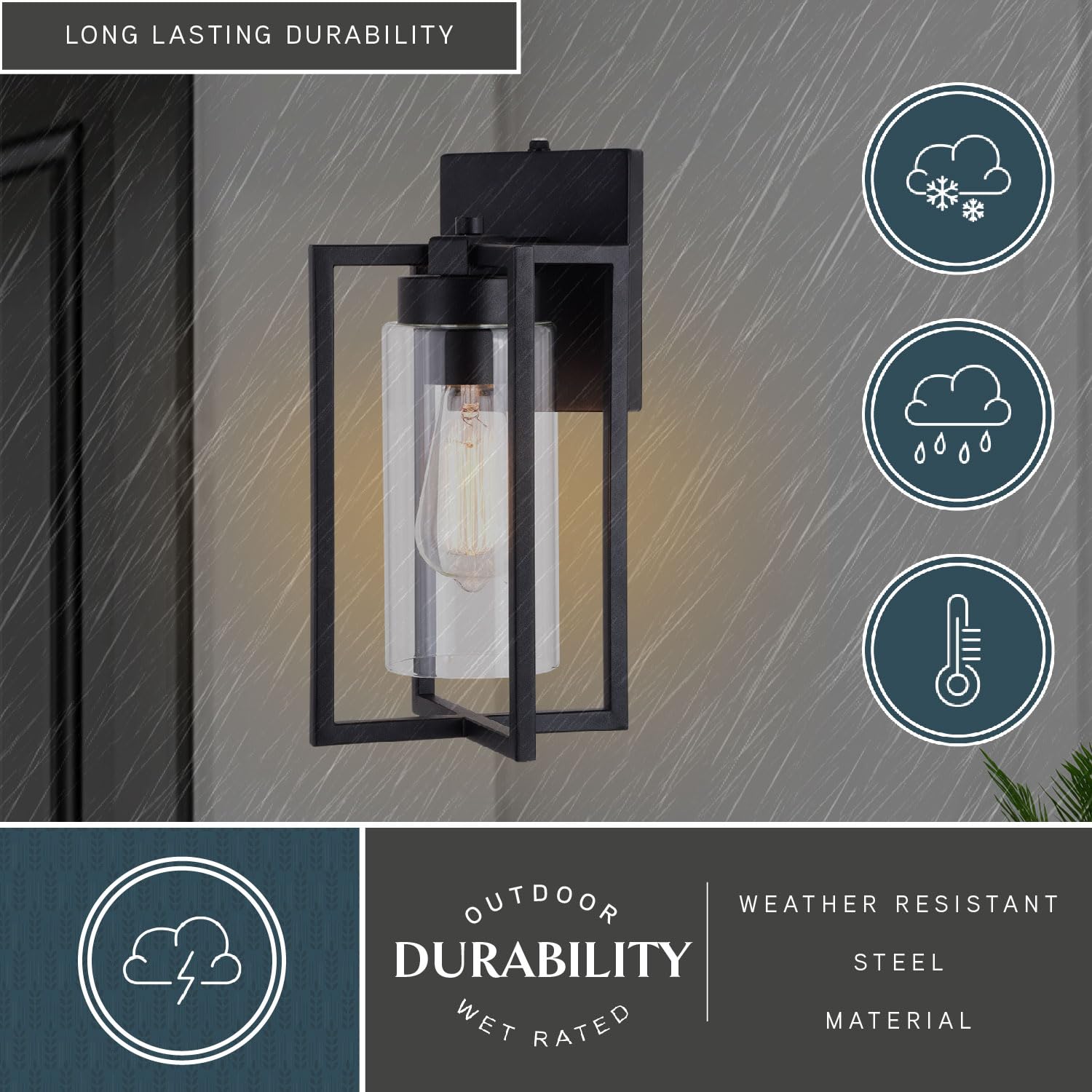VAXCEL Kilbourne 1-Light Black Outdoor Wall Lantern with Clear Glass - Dusk to Dawn Sensor - Perfect for Porch, Patio, Garage & Entryway Lighting