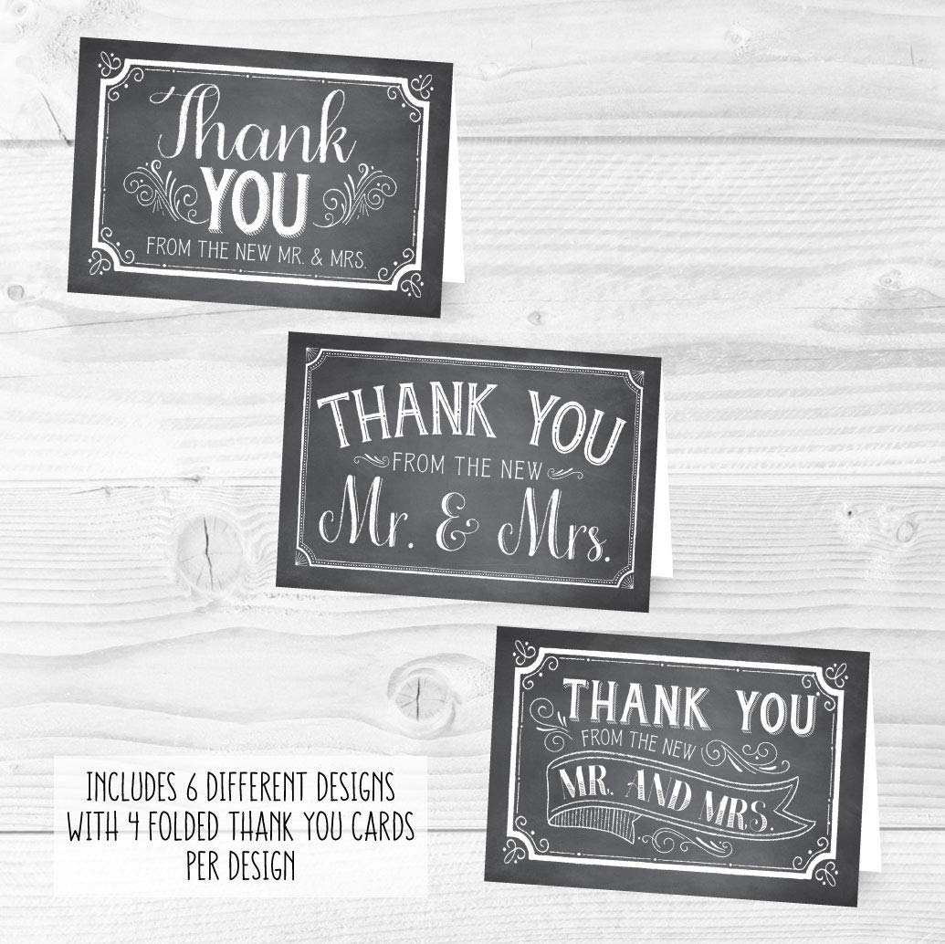 Hadley Designs 24 Premium Chalkboard Wedding Thank You Cards with Envelopes - Elegant Mr. & Mrs. Thank You Notes for Bride & Groom - Perfect for Wedding Appreciation, Bridal Shower, and Anniversary Thank You Cards
