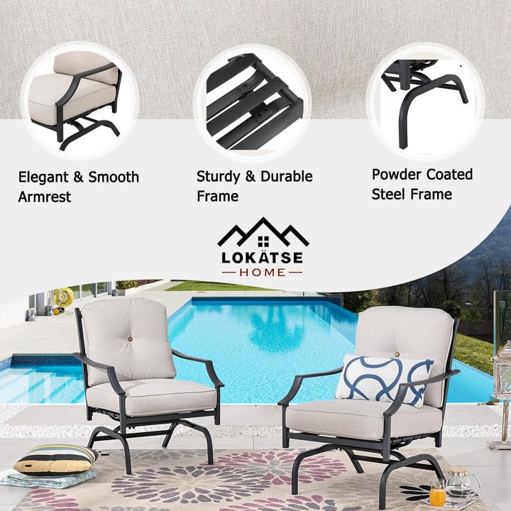 LOKATSE HOME 2-Piece Outdoor Metal Patio Chairs Set with Cushions - Beige Bistro Dining Armchairs for Garden, Balcony & Backyard Conversation Seating