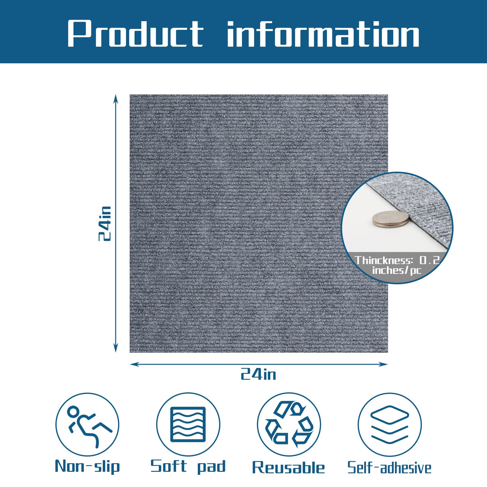 Non-Slip Self-Adhesive Carpet Tiles 24