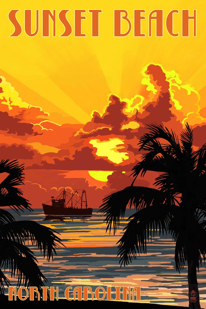 12x18 Sunset Beach North Carolina Metal Wall Art - Gallery Quality Aluminum Decor with Sunset and Ship Scene - Perfect for Living Room, Bedroom, or Office Wall Decor