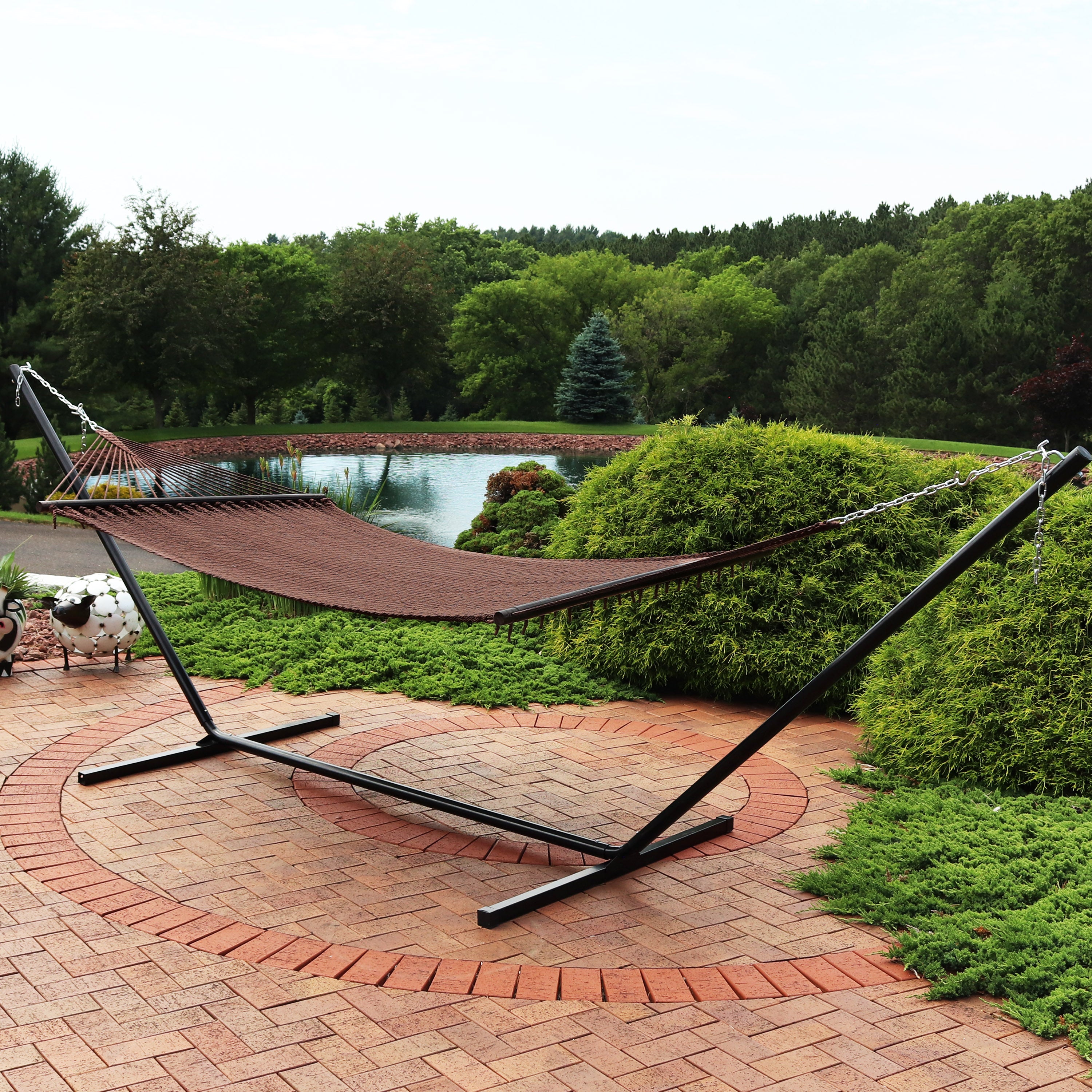 Sunnydaze 2-Person Soft Spun Polyester Rope Hammock with Stand - Portable Outdoor Hanging Bed for Backyard, Patio, Beach & Camping Relaxation