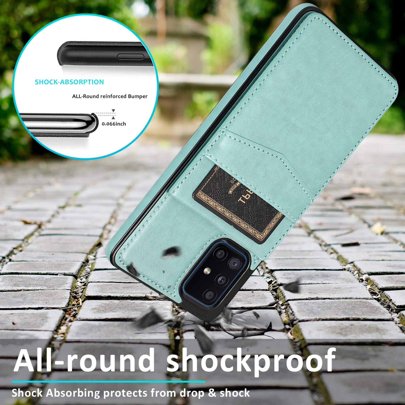 Samsung Galaxy A51 4G Phone Case with Tempered Glass Screen Protector, Credit Card Holder & Kickstand - Leather Wallet Cover for Galaxy A51/A515F/M40S (Green) - Perfect for Work, Travel & Daily Protection