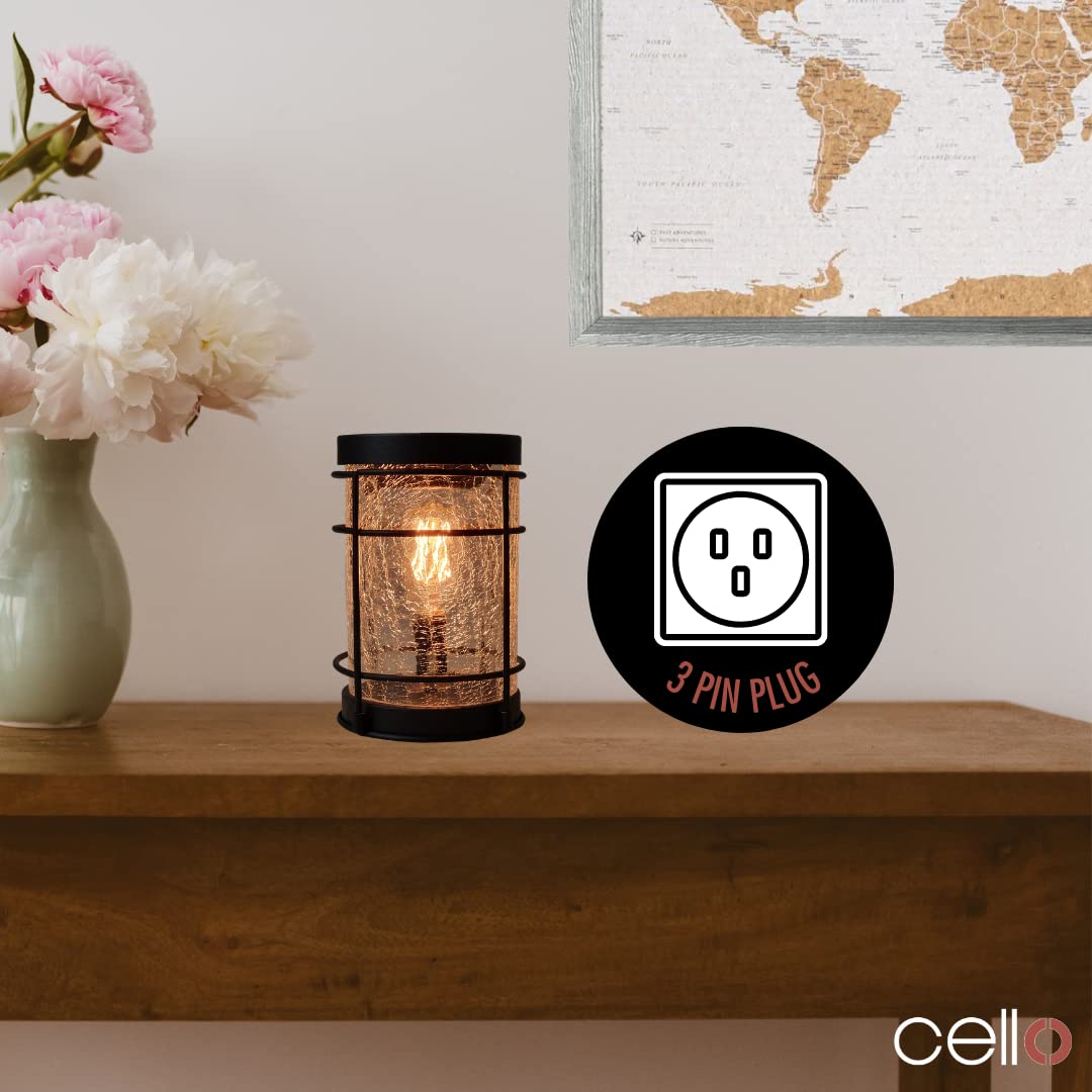 Premium Cello Black Crackle Edison Electric Wax Warmer with Spiced Citrus Scented Wax Melts - Aromatherapy Home Decor for Living Room, Bedroom & Office Relaxation