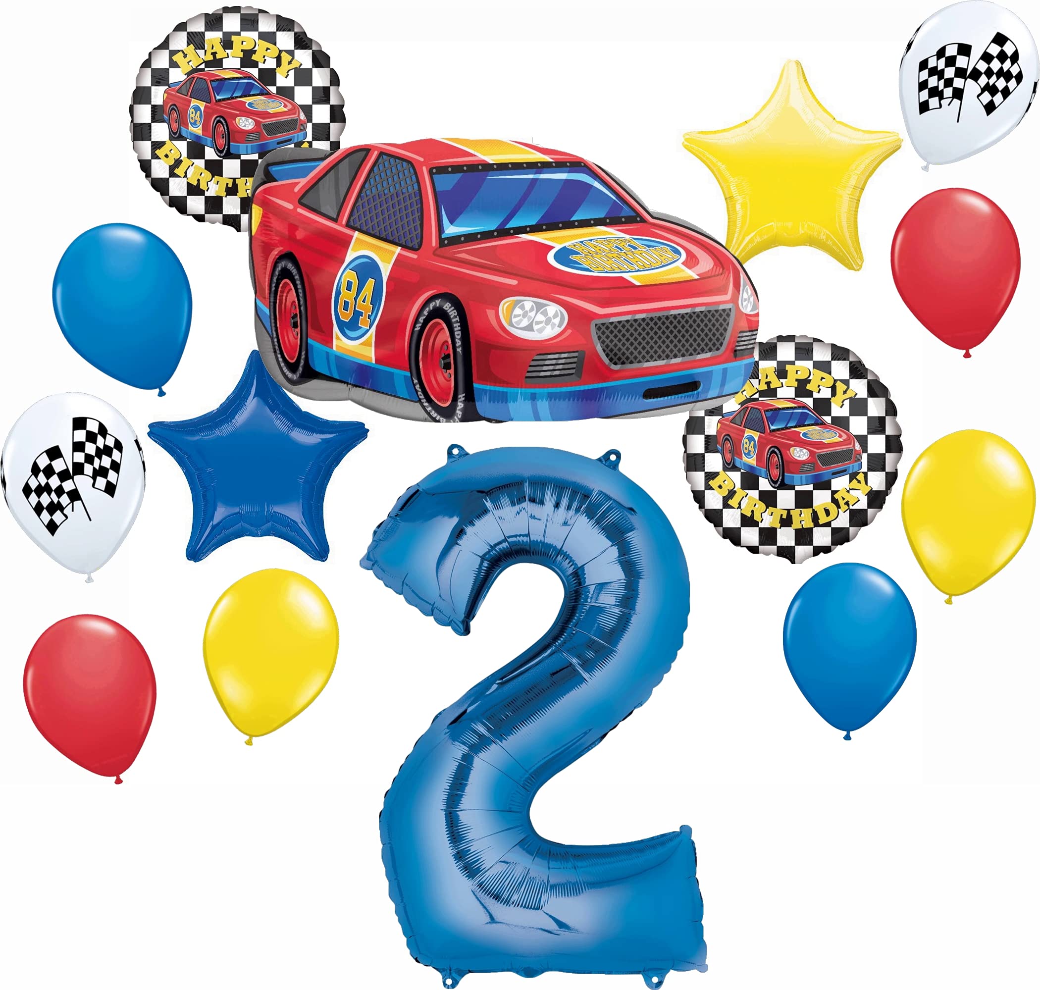 Race Car Themed 2nd Birthday Party Decorations - 14 Piece Balloon Bouquet Set for Boys' Birthday Party, Baby Shower & Kids Room Decor