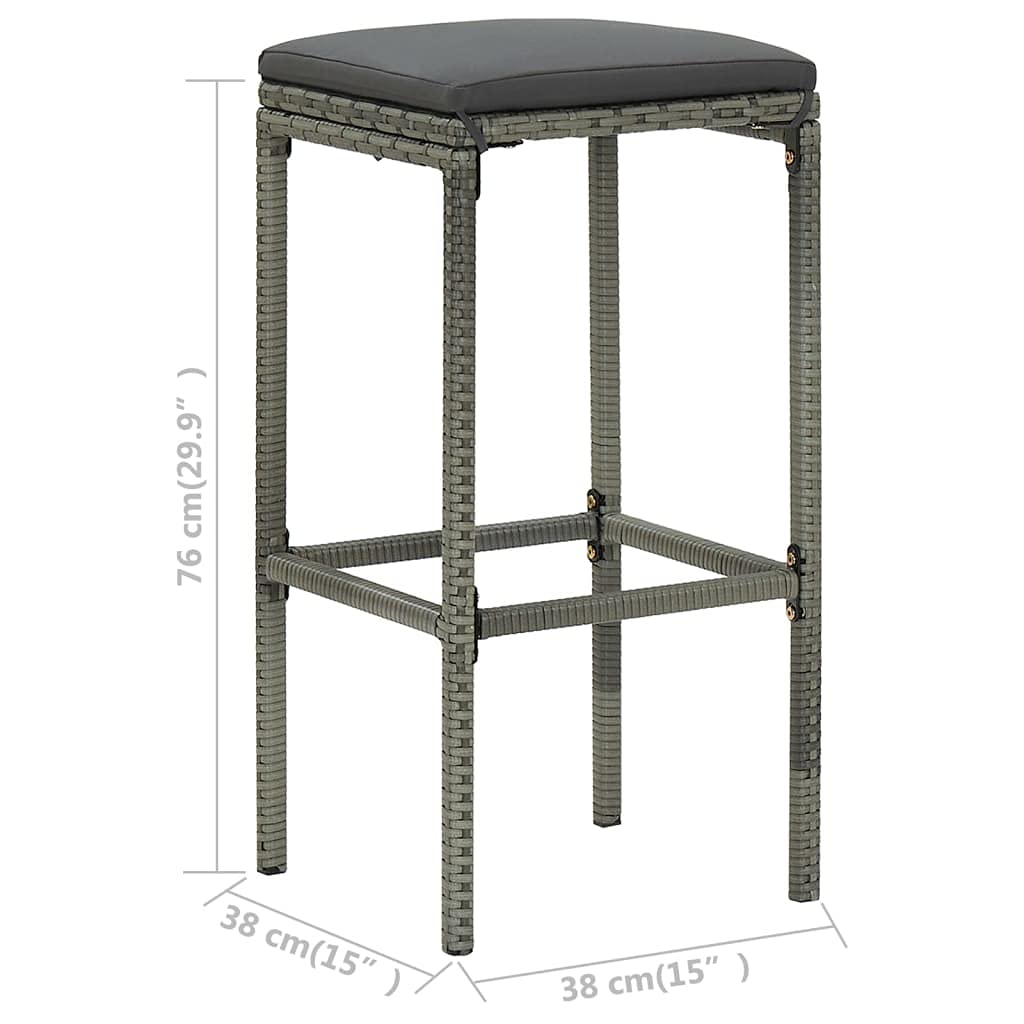 4-Piece Gray Poly Rattan Bar Stools with Cushions - Perfect for Kitchen Island, Breakfast Nook, and Outdoor Patio Seating