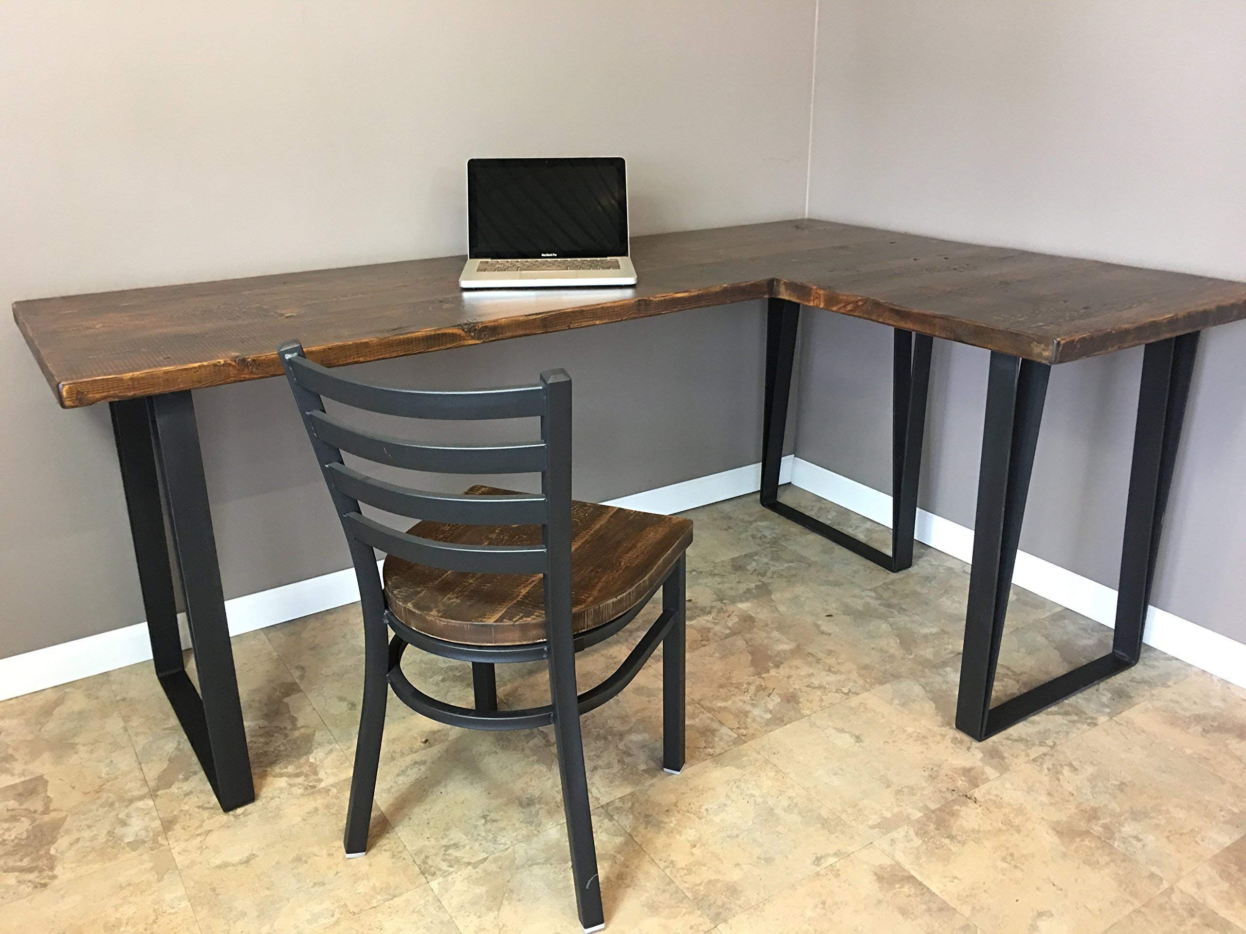 L-Shaped Wooden Office Desk with Reclaimed Wood & Custom U-Shaped Legs - Multiple Sizes & Finishes for Home Office, Gaming, or Study Workspace