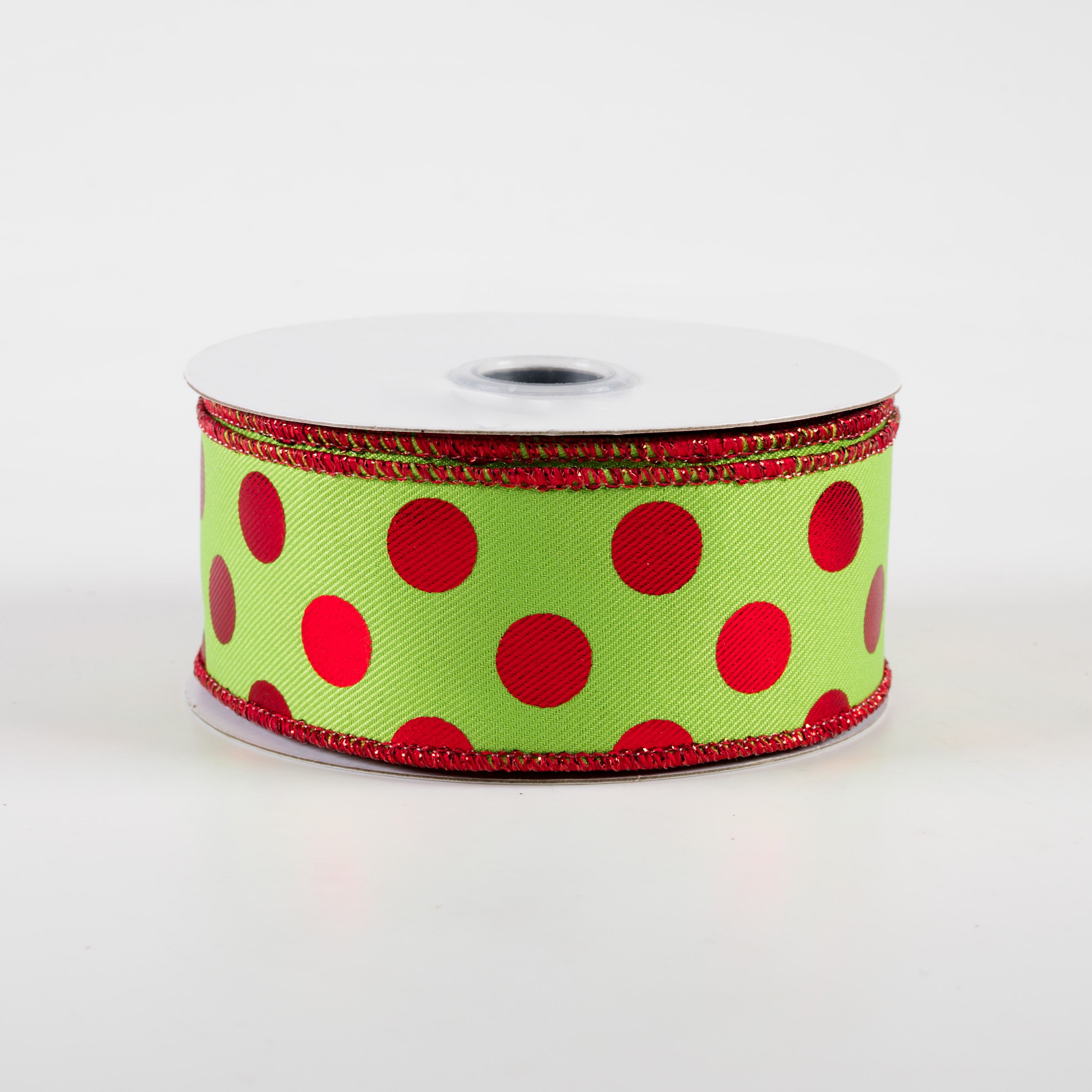 1.5 Inch Metallic Polka Dot Ribbon - Lime Green & Red Craft Ribbon (10 Yards) for Gift Wrapping, DIY Projects, Party Decorations and Scrapbooking