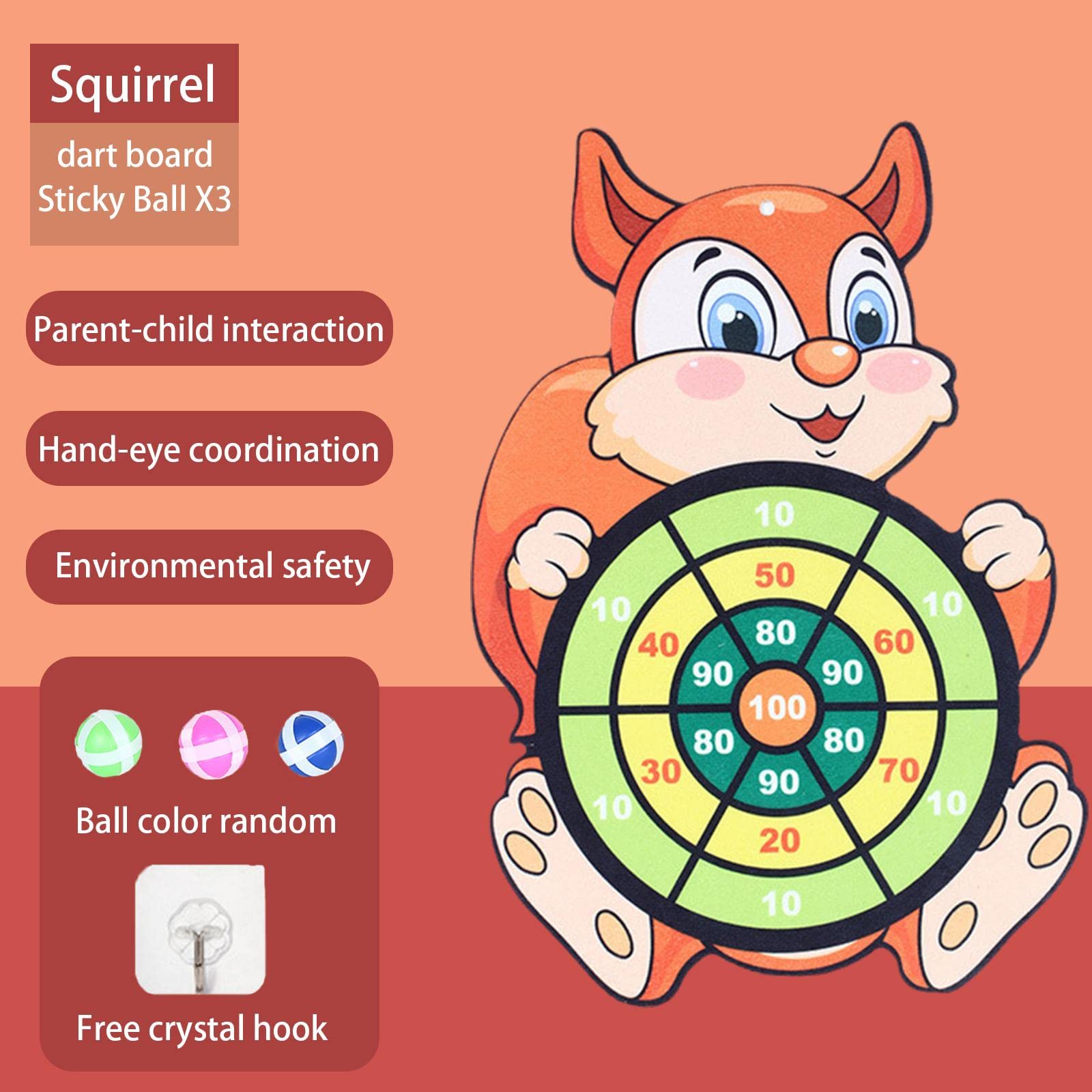 WAGA Cartoon Squirrel Dart Board Game Set with 3 Sticky Balls - Fun Indoor/Outdoor Target Sports Toys for Kids - Perfect Birthday, Christmas & Easter Gifts - Great for Family Game Nights, Backyard Parties & Classroom Activities