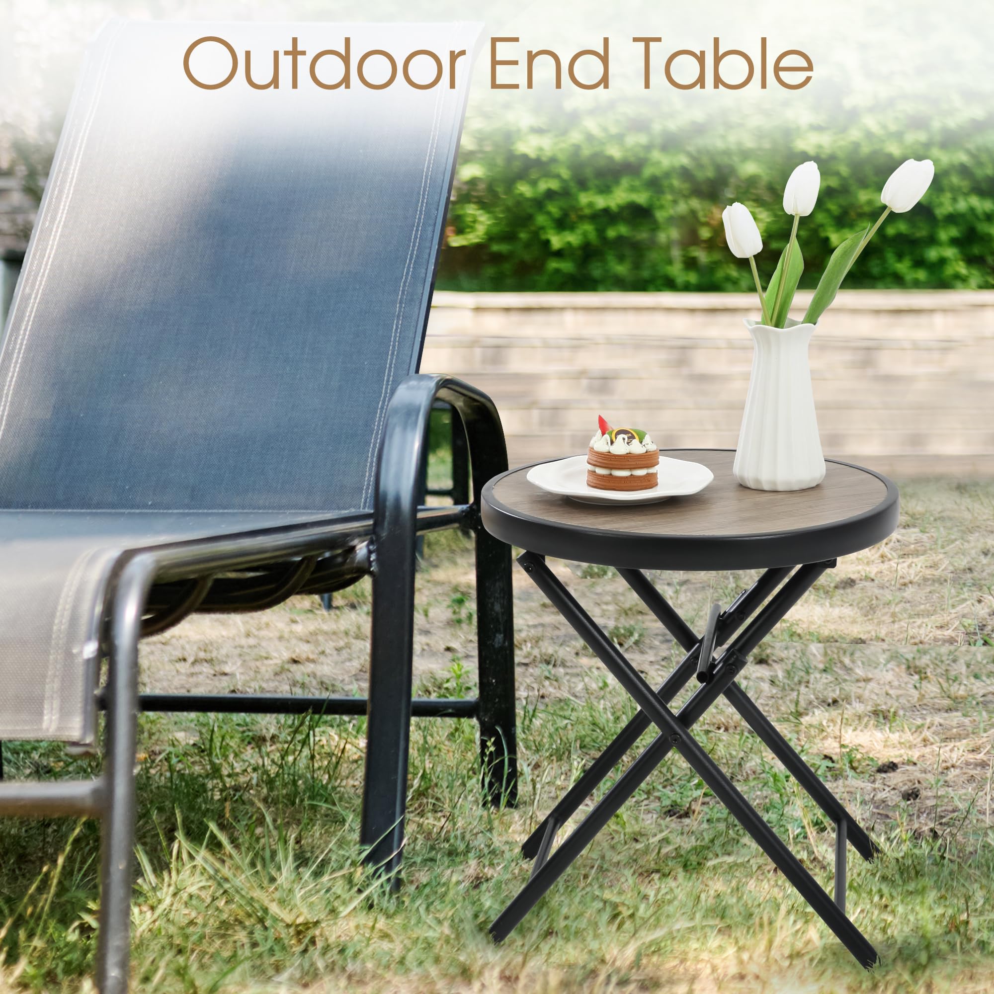 HOMEFUN Outdoor Side Table - Folding Patio End Table with Tempered Glass Top, Portable Bistro Coffee Table for Porch, Yard, Balcony, Garden, Deck & Poolside - Perfect for Outdoor Relaxation, Entertaining & Coffee Time