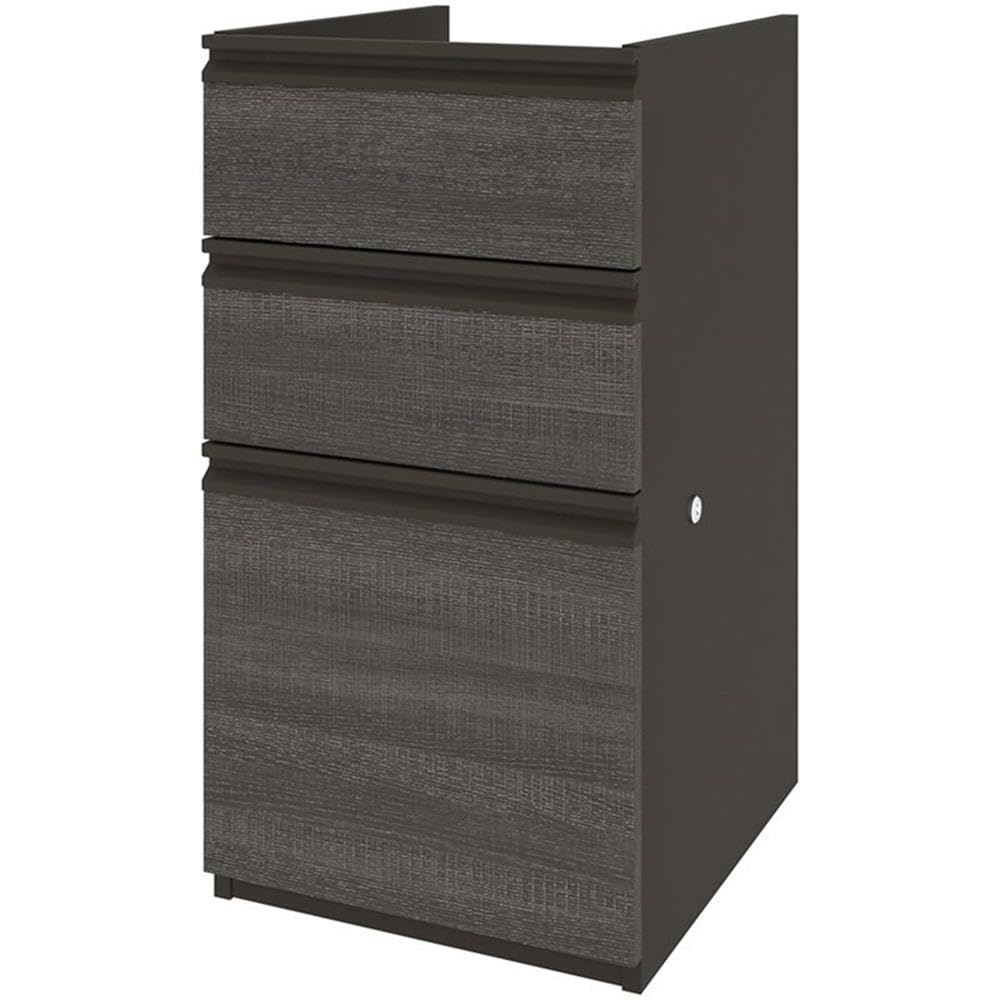 Bestar Prestige Plus 3-Drawer Add-On File Cabinet - Bark Gray & Slate - Office Storage Solution for Home & Business Organization