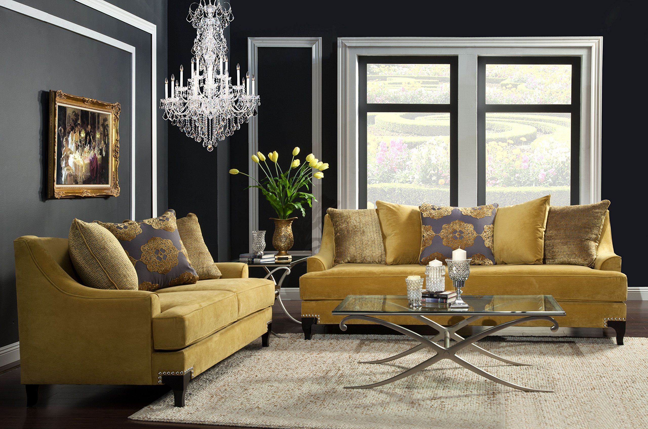 Furniture of America Argenie Fabric Upholstered Sofa - Gold Luxury Living Room Couch for Modern Home Decor & Comfortable Seating