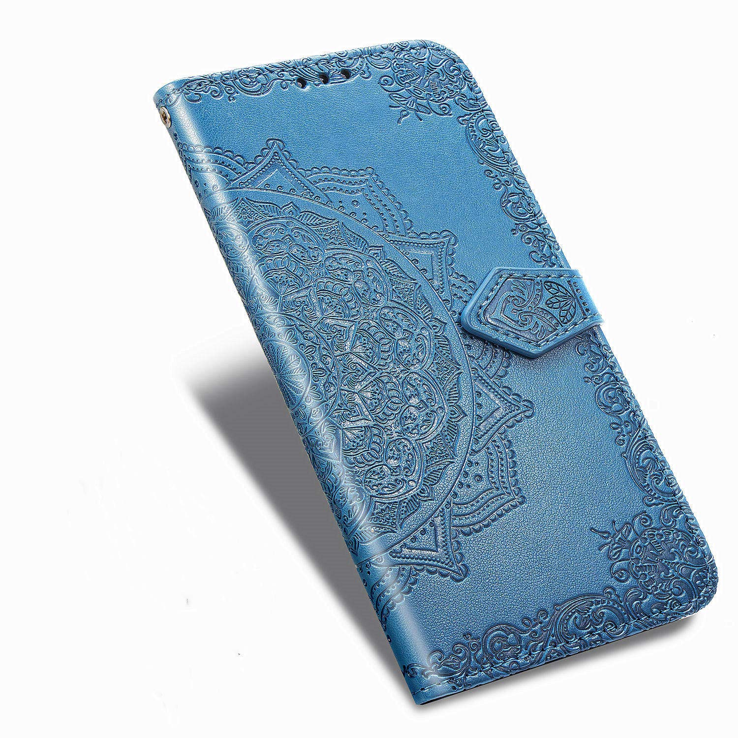 Premium PU Leather Wallet Case for iPhone 11 Pro 5.8 Inch - Flower Embossed Design with Card Slots, Magnetic Closure & Kickstand | Slim Protective Flip Cover (Blue) | Perfect for Everyday Use, Travel & Hands-Free Viewing