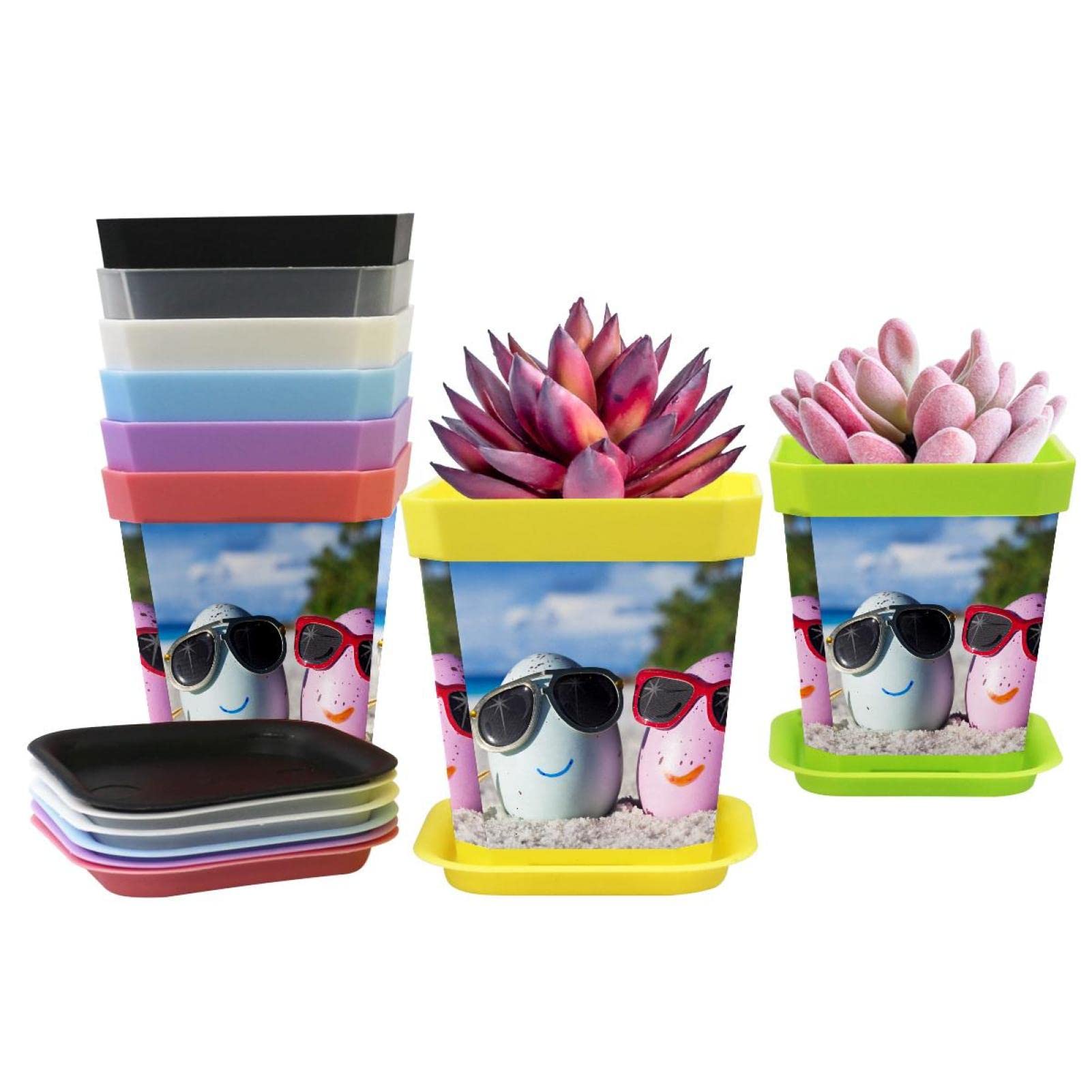 8 Pcs Plastic Planters Indoor Flower Pots with Drainage Trays - Modern Decorative Gardening Containers for Succulents, Herbs & Seedlings - Perfect for Home, Office & Balcony Decor