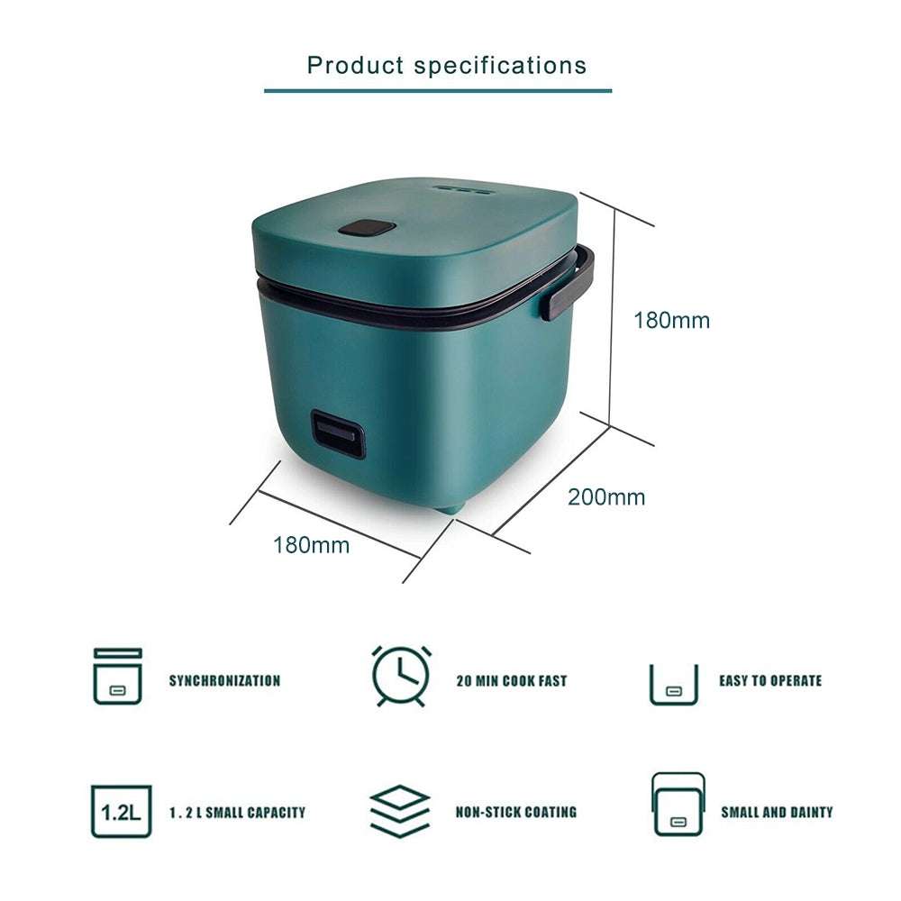 1.2L Mini Rice Cooker - Portable Travel Size Non-Stick Pot for Cooking Rice, Soup & Stews | Perfect for Dorms, Camping & Small Kitchens