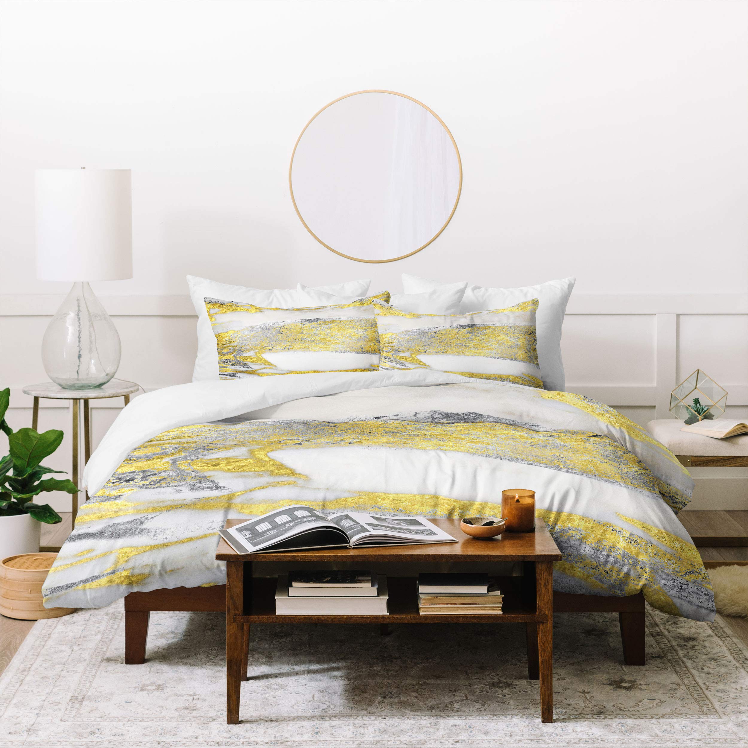 Sheila Wenzel-Ganny Silver and Gold Marble Design Comforter Set with Pillowcases - Queen/Full Size Bedding for Modern Bedroom Decor