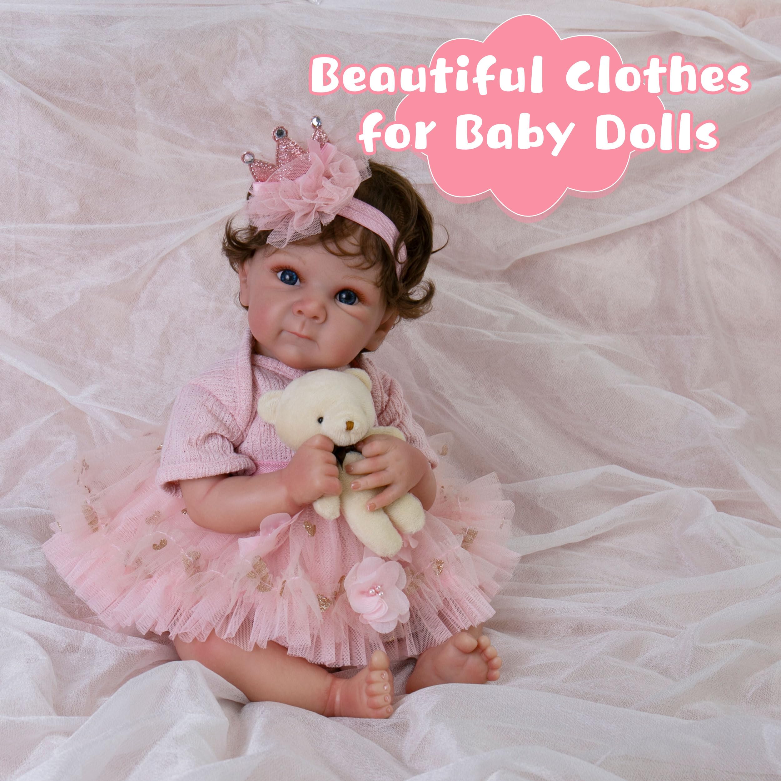 Realistic Reborn Baby Doll Clothes Set - Pink Outfit for 17-22 Inch Newborn Girl Dolls | Complete Doll Accessories & Wardrobe for Lifelike Baby Doll Play & Collecting