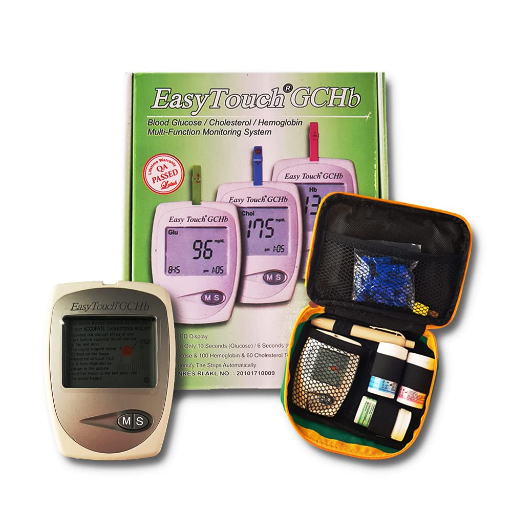 Easytouch 3-in-1 Blood Glucose, Cholesterol & Hemoglobin Monitor Kit - Smart Testing Device with Lancets & Strips - Home Health Monitoring for Diabetes & Heart Health
