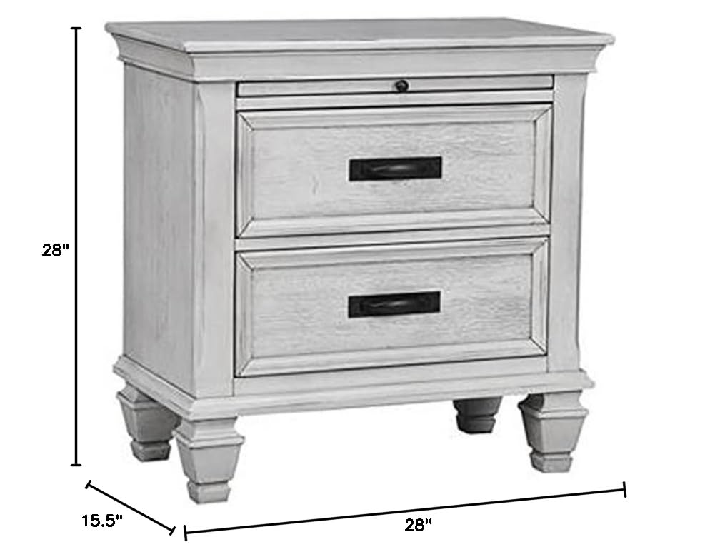 BOWERY HILL 2 Drawer Nightstand with Tray in Antique White - Bedside Table for Bedroom, Living Room & Guest Room - Compact Storage Solution with Drawers and Tray for Home Decor