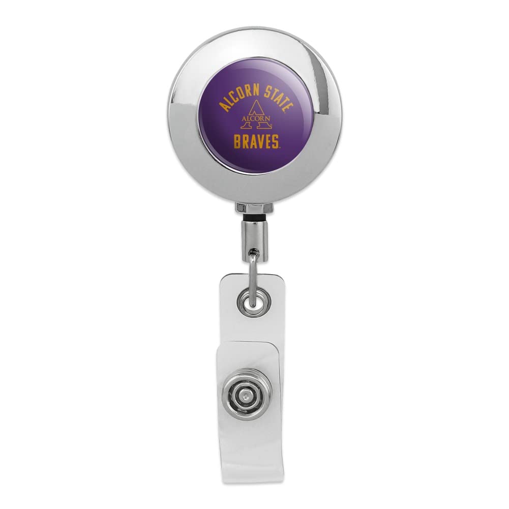 Alcorn Braves Retractable Reel ID Badge Holder - Premium Metal Chrome Clip for Work, Security & School (2 Pack) - Perfect for Office, Campus & Events Access Control
