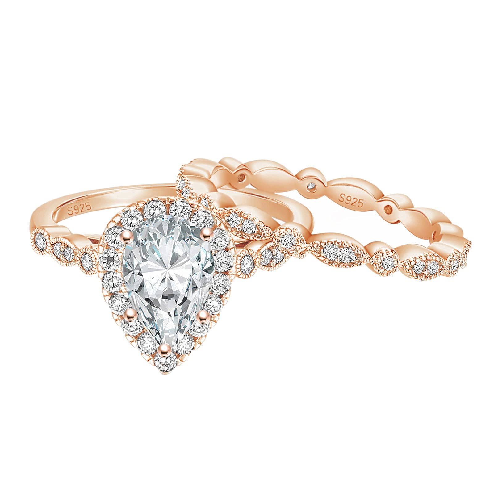 1.25CT 925 Sterling Silver Teardrop CZ Bridal Ring Set – Vintage Marquise Engagement & Wedding Band for Women (Size 4-11) | Perfect for Proposals, Anniversaries & Special Occasions