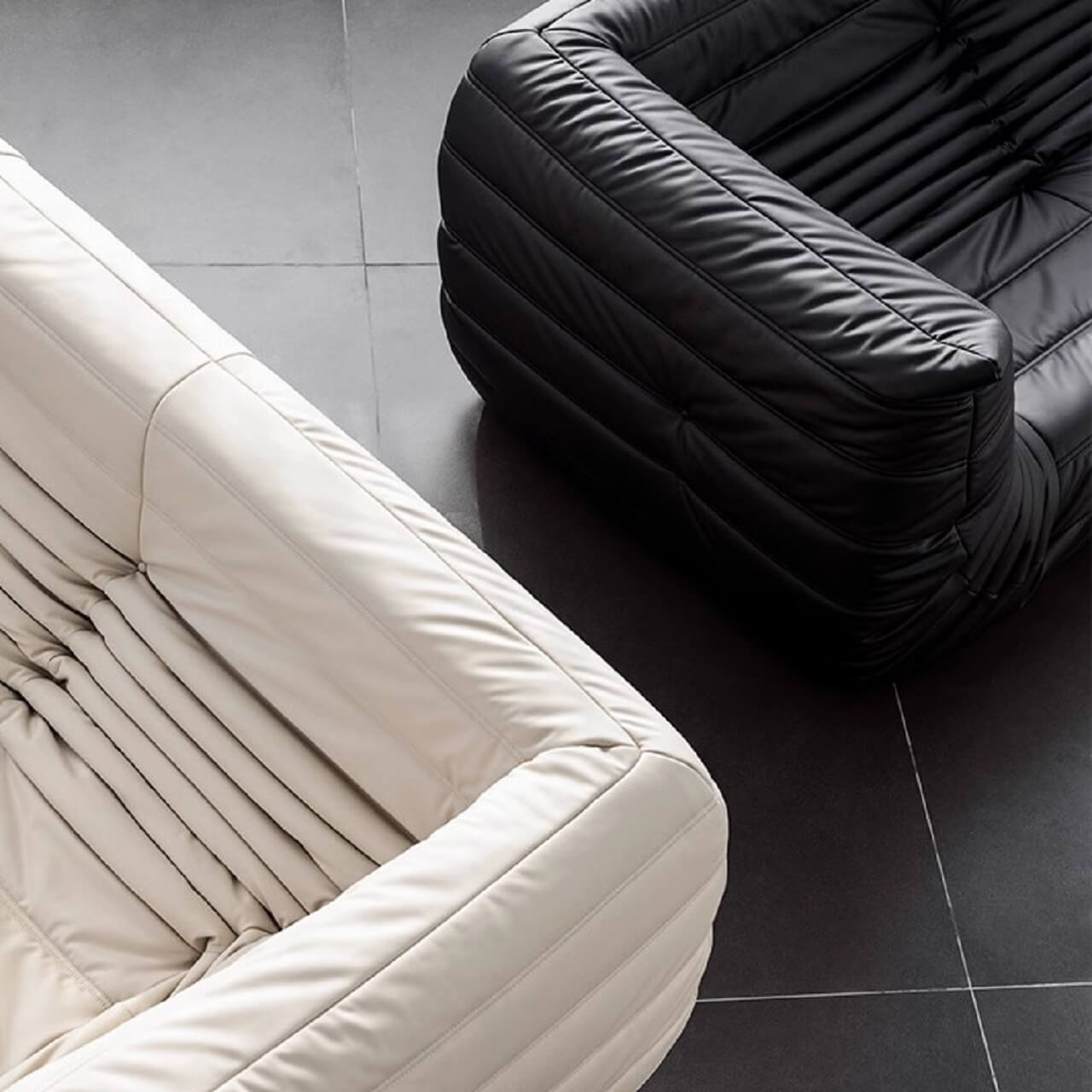 Premium Black Microfiber Leather Sofa - Ultra Comfortable Caterpillar Design, 70.87