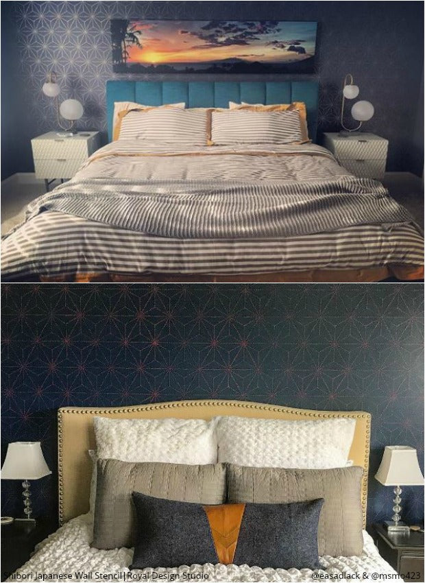 Japanese Shibori Wall Stencil - DIY Home Decor Stencil for Boho, Indigo Dye & Japanese Art Projects - Perfect for Bedroom, Living Room & Nursery Wall Painting