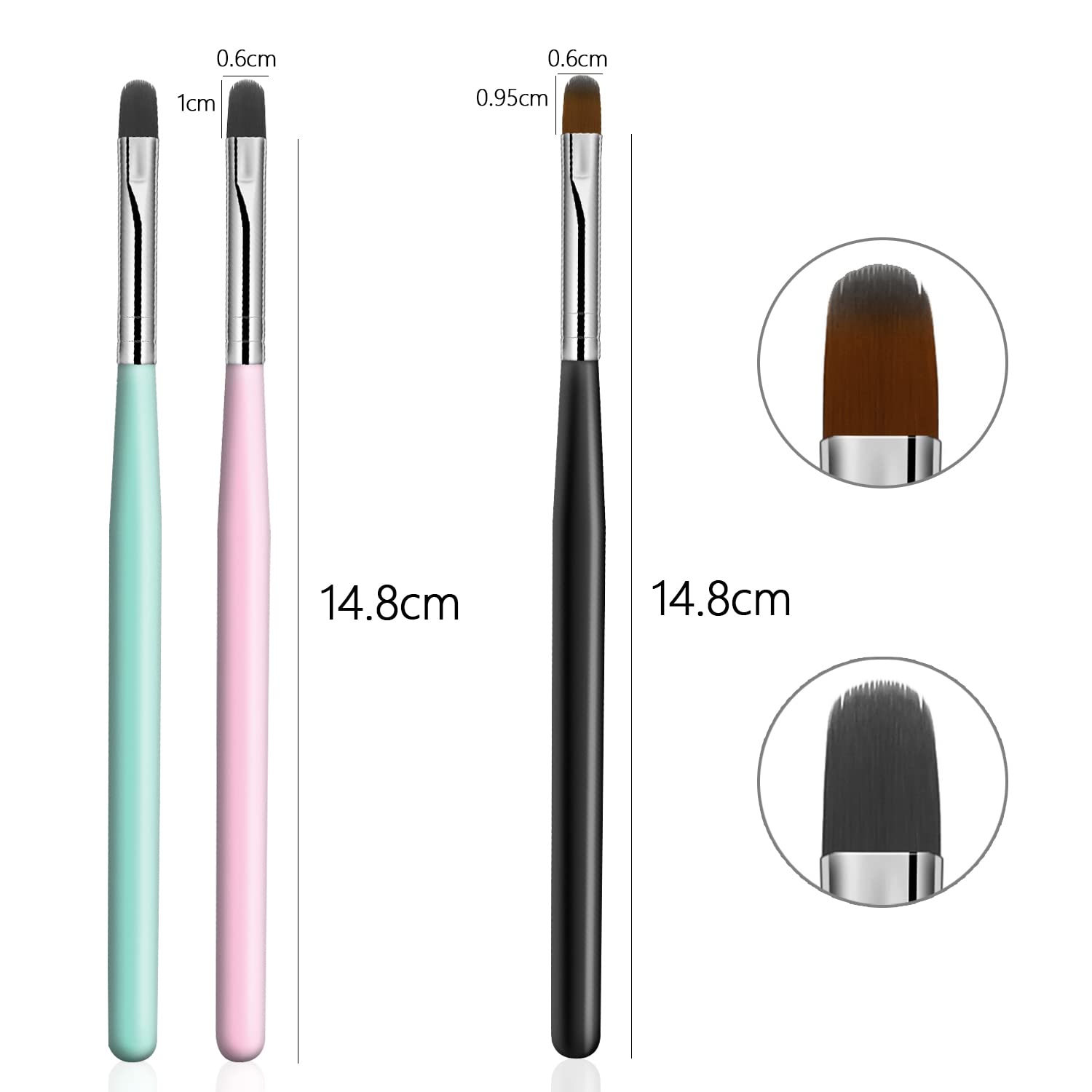 DANNEASY 3Pcs Acrylic Nail Brush Set - Professional Nail Art Brushes for Ombre, UV Gel, Polish & Builder Gel - Perfect for Salon & DIY Nail Design at Home
