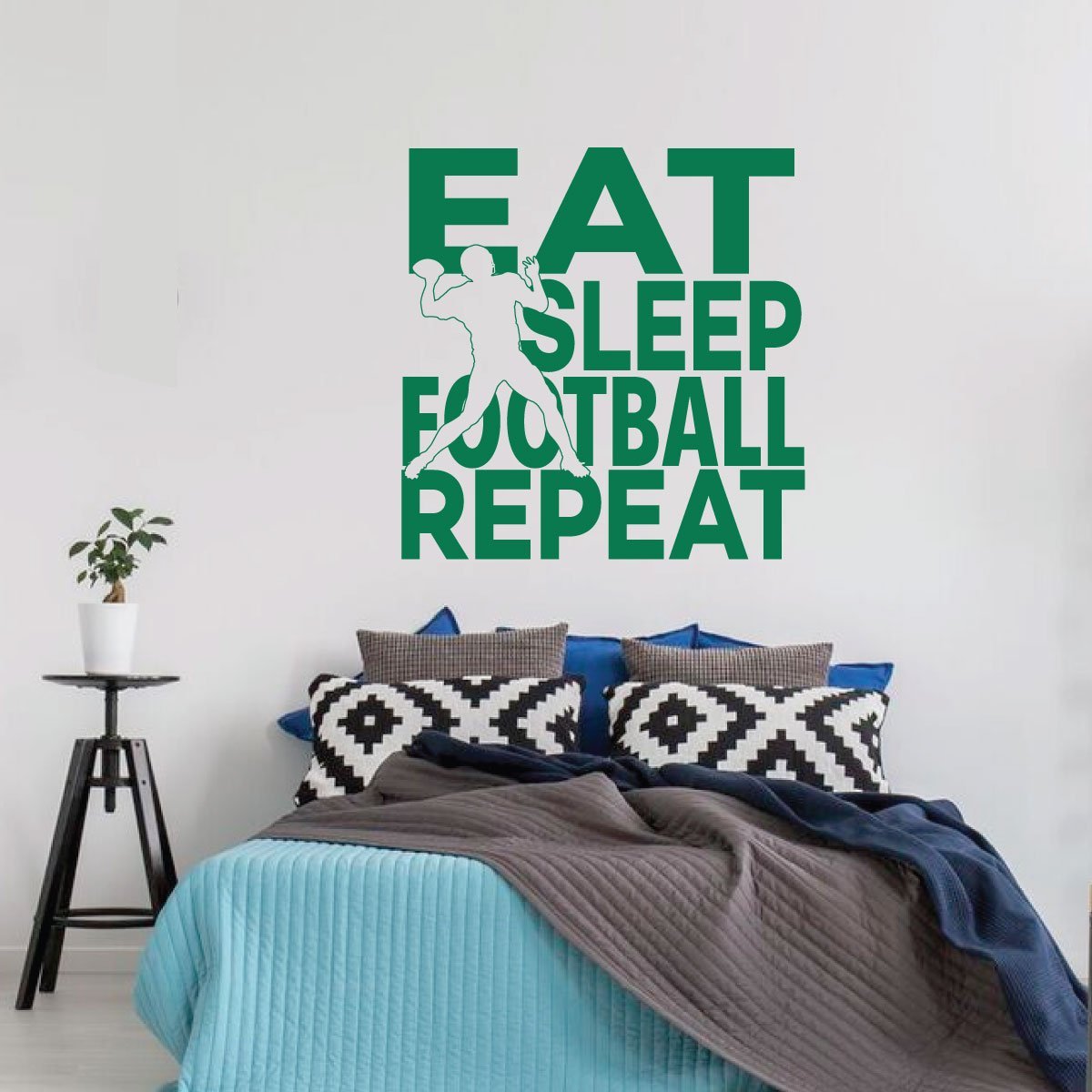 Football Wall Decal - Vinyl Art Sticker with 'Eat Sleep Football' Quote - Perfect for Girl's Bedroom, Playroom & Game Room Decor - Ideal for Sports Fans & Kids Room Decoration