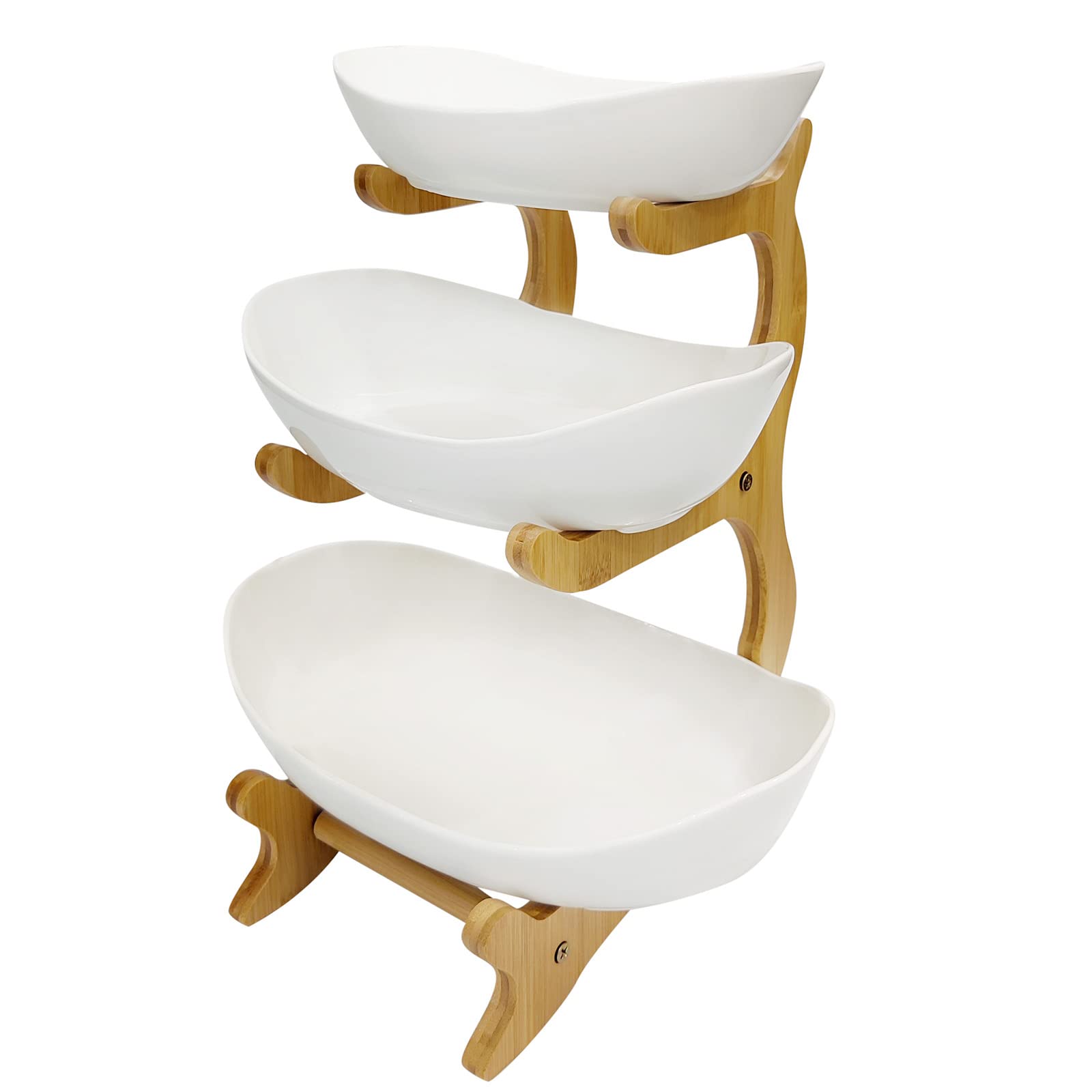 3-Tier Ceramic Fruit Bowl for Kitchen Counter - Large Capacity Porcelain Berry Basket for Fruits, Vegetables & Snacks | Perfect for Dining Table, Countertop & Kitchen Decor (Fruteros para Cocina)