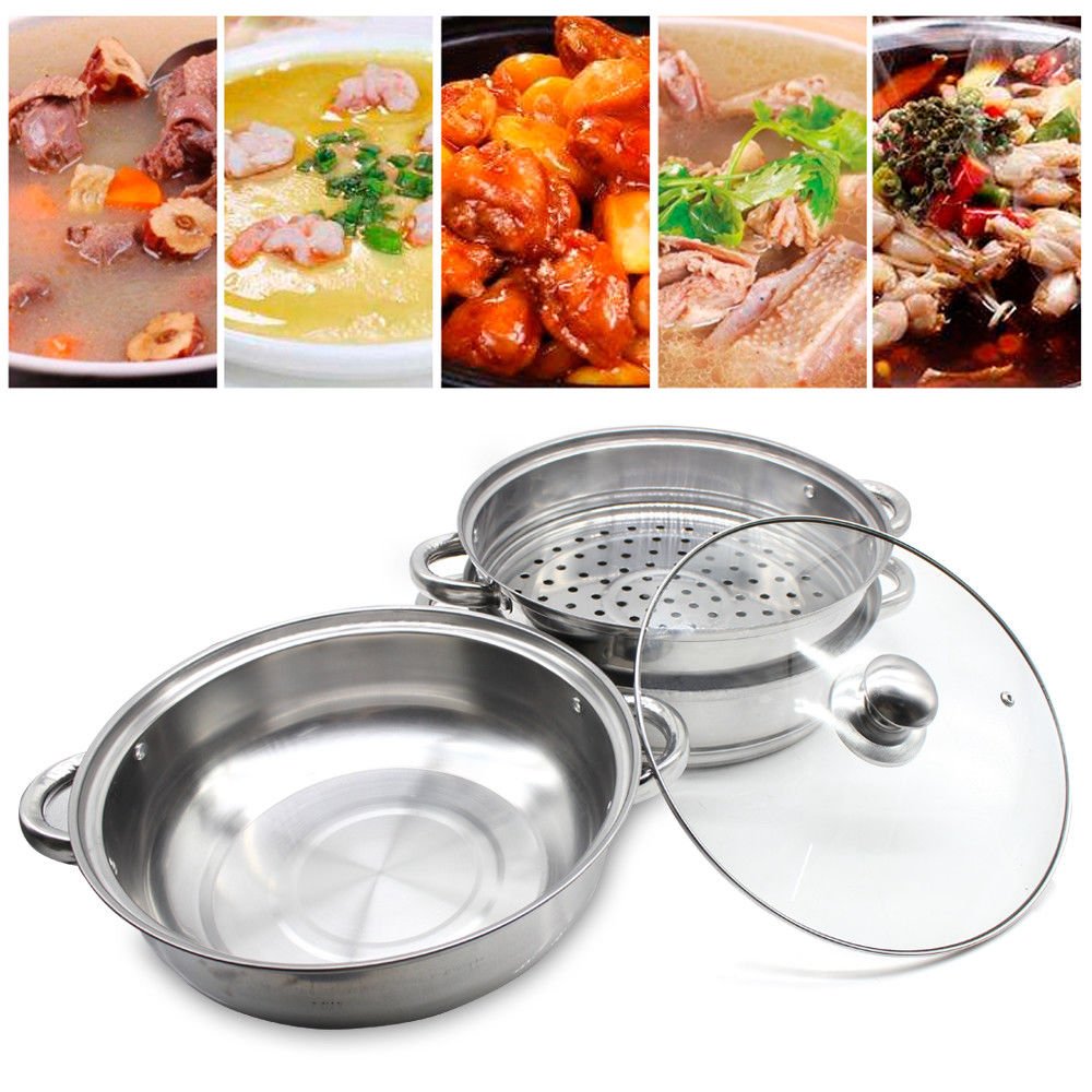 3-Tier Stainless Steel Steamer Pot - 11 Inch Induction-Compatible Food Steamer with Glass Lid - Perfect for Dim Sum, Vegetables & Seafood - Ideal for Home Kitchen & Asian Cooking