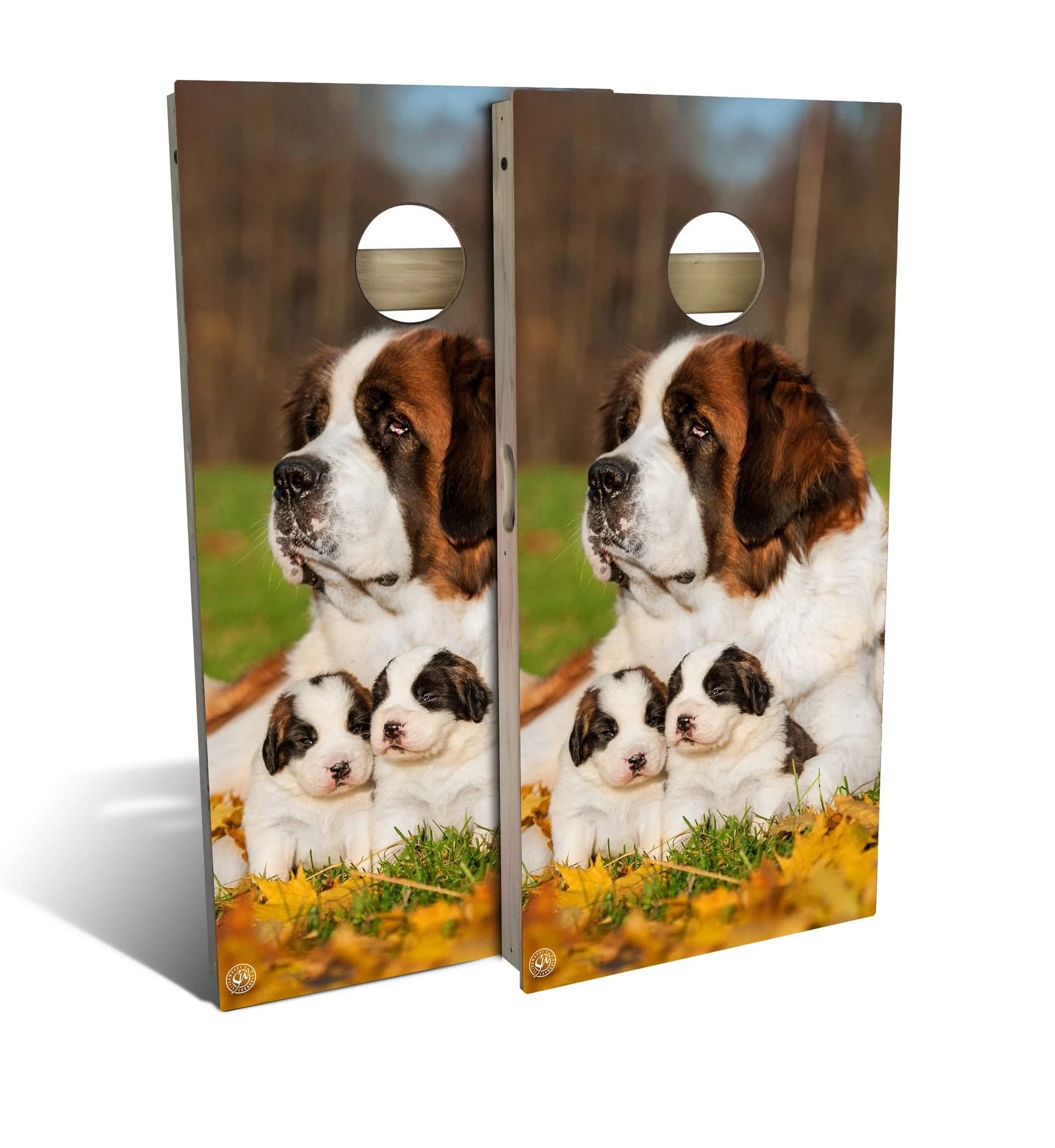 Saint Bernard Dogs Cornhole Board Set - Customizable Size & Accessories - 2 Boards, 8 Bags, Carrying Case - Perfect for Backyard Parties, Tailgating & Outdoor Games