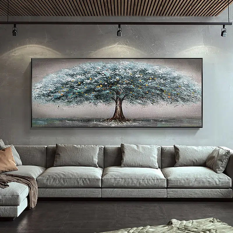 Beautiful Flower and Tree Painting #FT008 - Handmade Canvas Art for Home Decor, Living Room, Bedroom & Office Wall