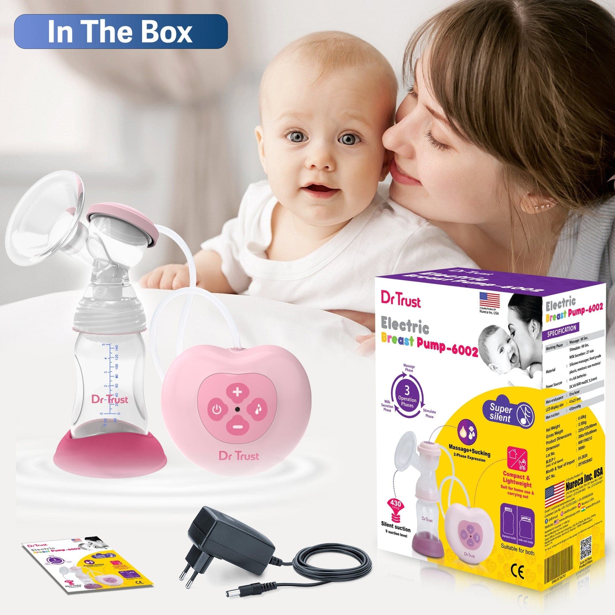 Dr Trust USA Electric Breast Pump - Hands-Free, Portable & Rechargeable for Comfortable Baby Feeding - Perfect for Travel, Work & On-The-Go Moms