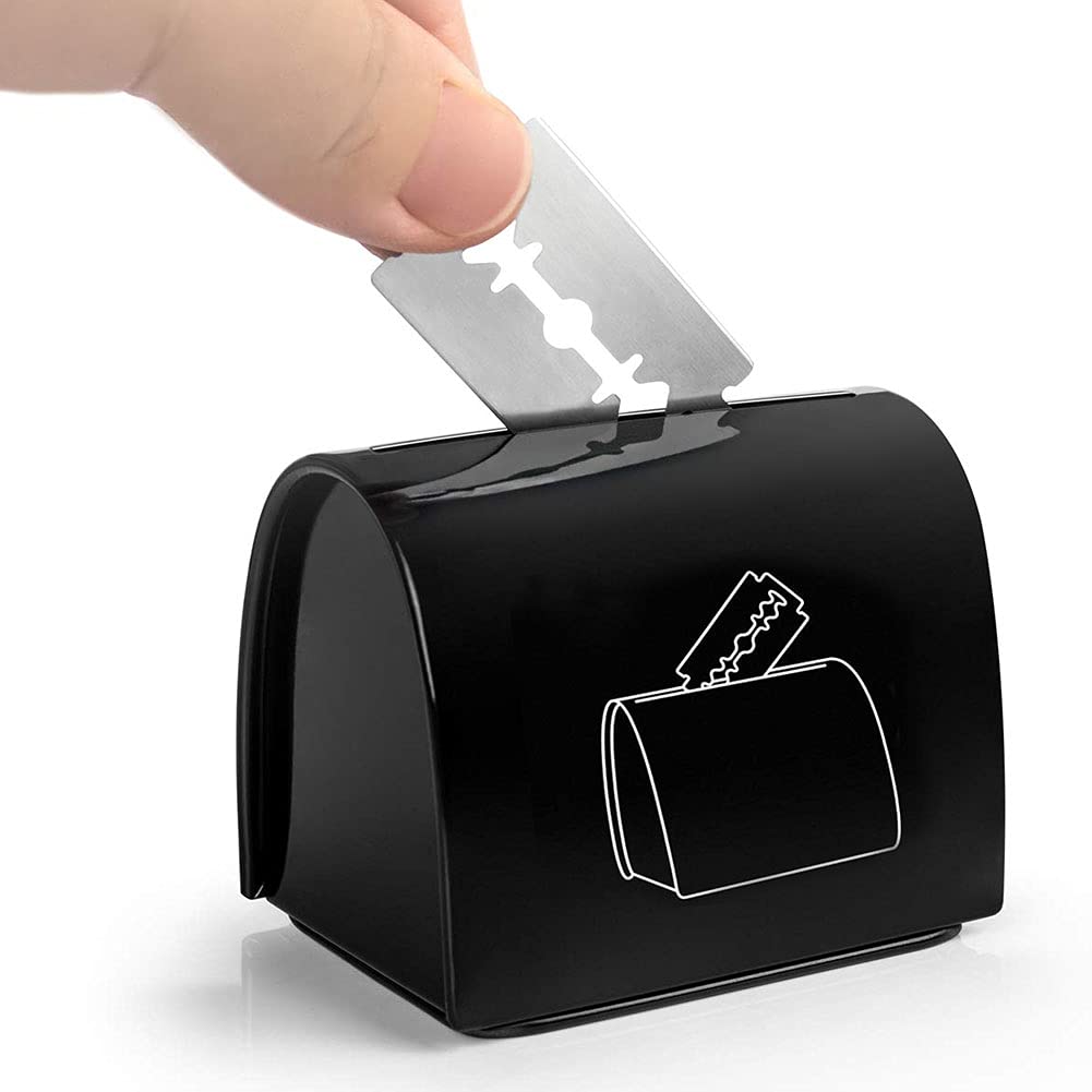 Razor Blade Disposal Case - Safe Sharps Storage Container for Used Safety Razor Blades | Black | Ideal for Home, Salon & Travel Use