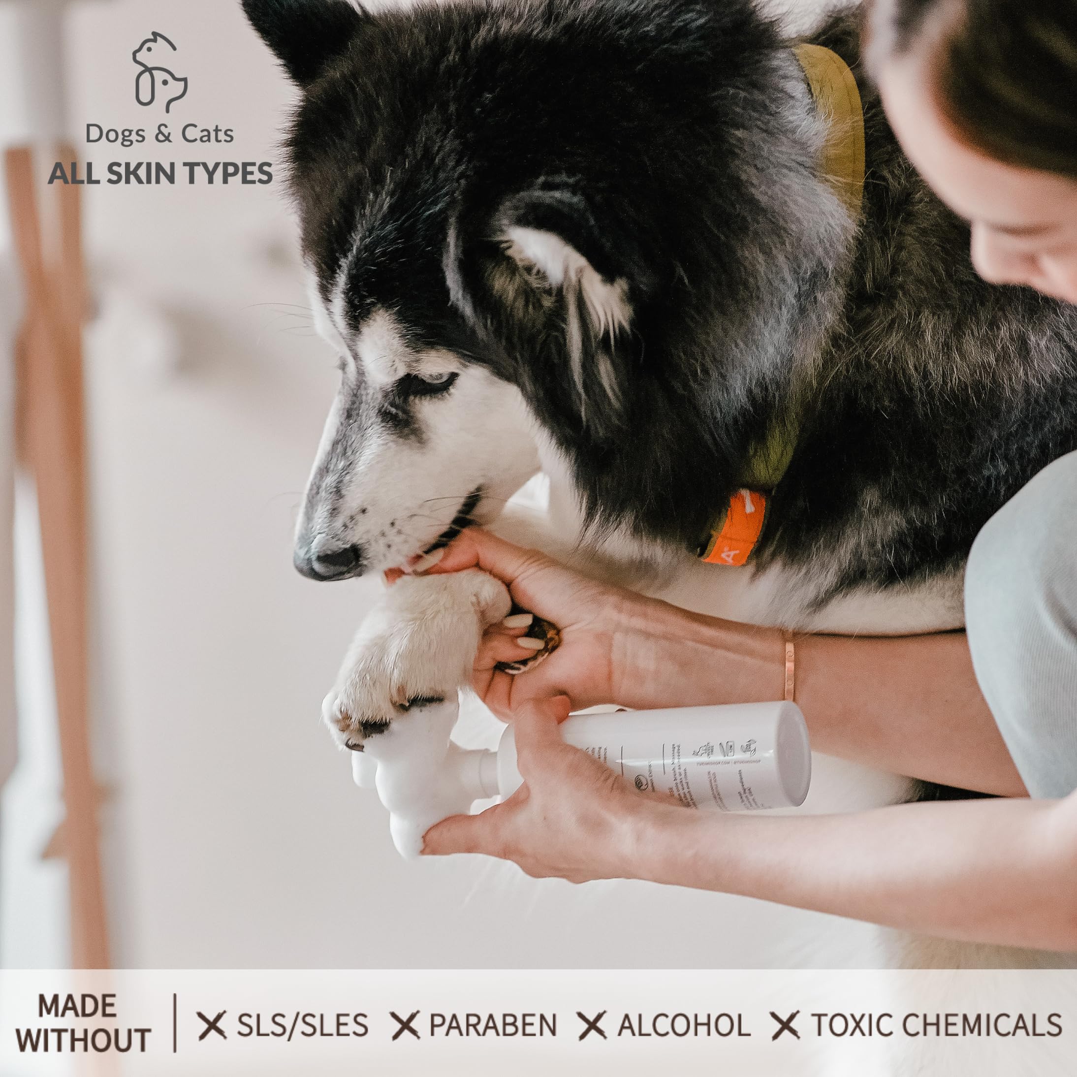 YUKIMI Premium Amino Acid Paw Cleanser with Silicone Bristle Brush for Dogs & Cats | Hypoallergenic Pet Shampoo for Sensitive Skin | Hydrating, Soothing, Deodorizing & Moisturizing Formula | pH Balanced 5.0 Fl Oz | Perfect for Post-Walk Paw Cleaning & Grooming Sessions
