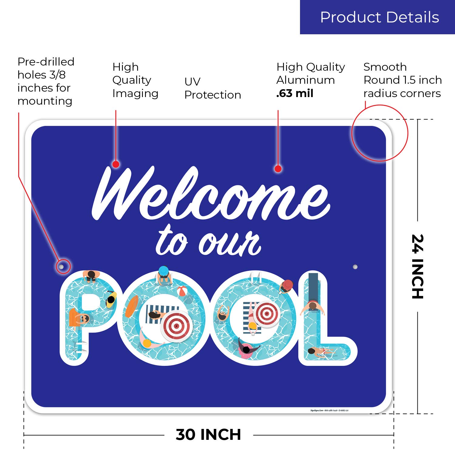 Welcome to Our Pool Sign - 24x30 Inches Rust-Free .063 Aluminum Fade-Resistant Indoor/Outdoor Pool Sign - Durable USA-Made Pool Decor for Backyard, Swimming Pool Area & Summer Parties
