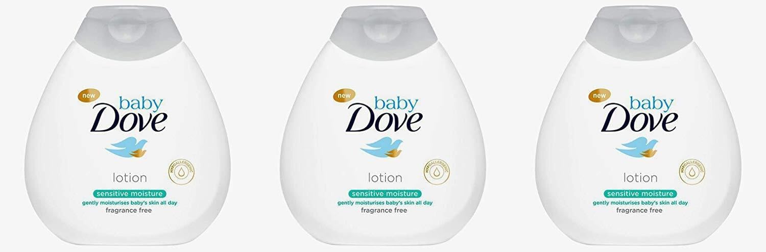 Dove Sensitive Moisture Lotion Fragrance-Free for Babies - Hydrating Hand & Body Cream - Gentle Skin Care - Pack of 3 | Perfect for Daily Baby Massage, Eczema Relief & Sensitive Skin Care