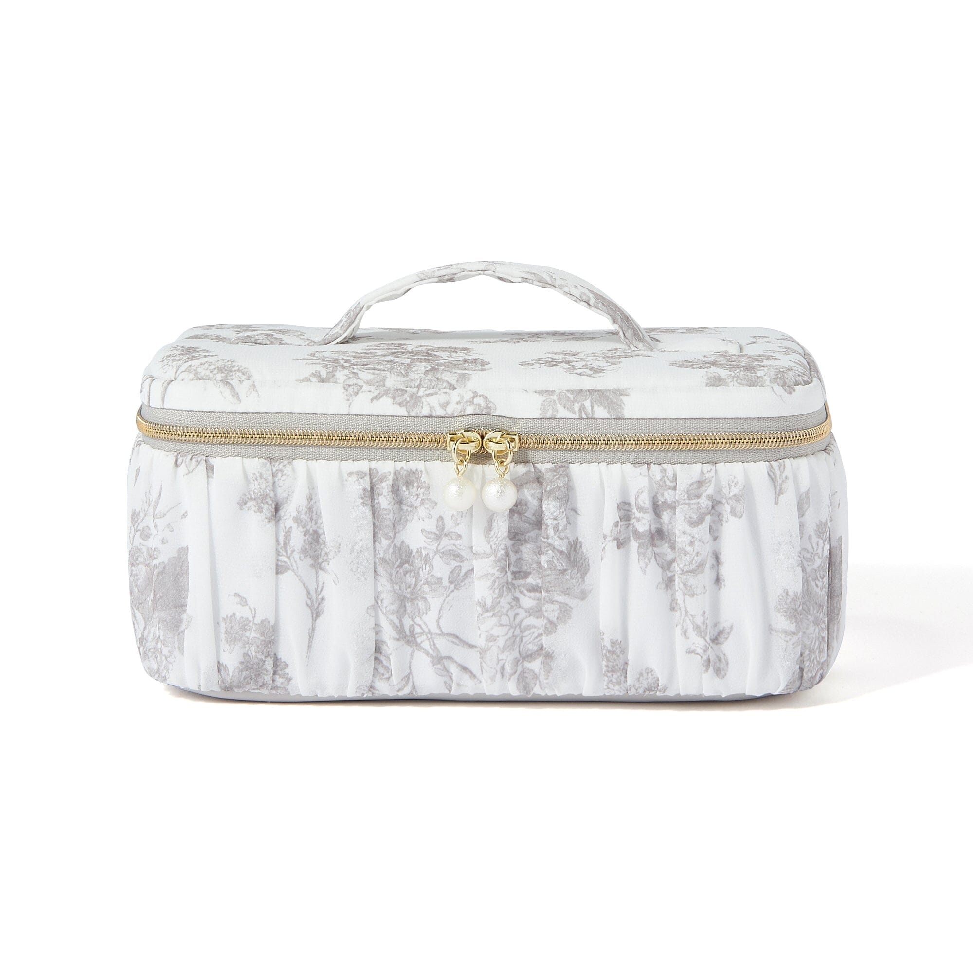 Elegant Small Beige Classic Flower Vanity Pouch for Women - Perfect for Makeup, Jewelry & Travel Essentials | Vintage Cosmetic Bag Organizer