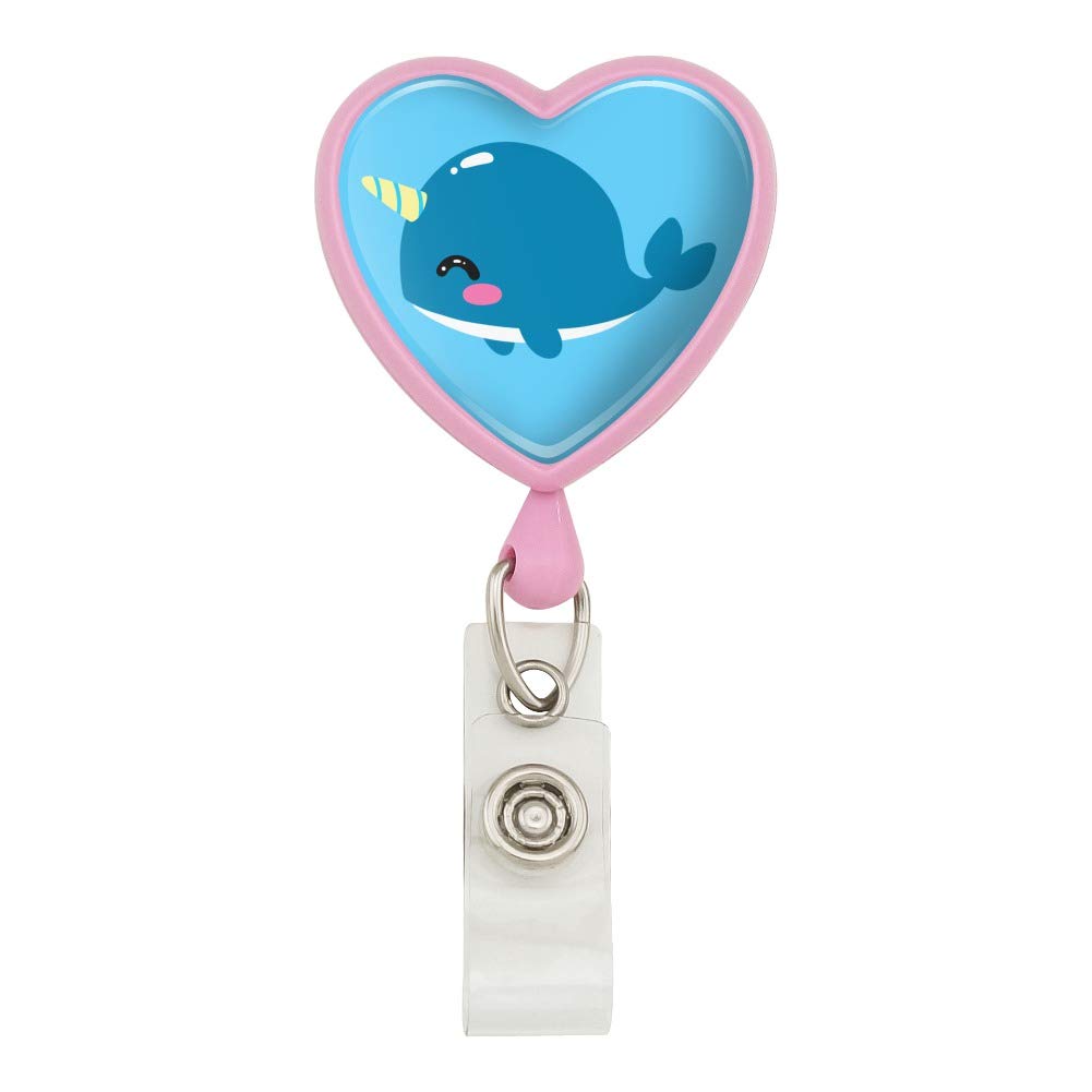 Adorable Kawaii Baby Narwhal Heart Lanyard - Retractable Reel Badge Holder for ID Cards, Keys & Work Access - Perfect for Nurses, Teachers & Office Professionals