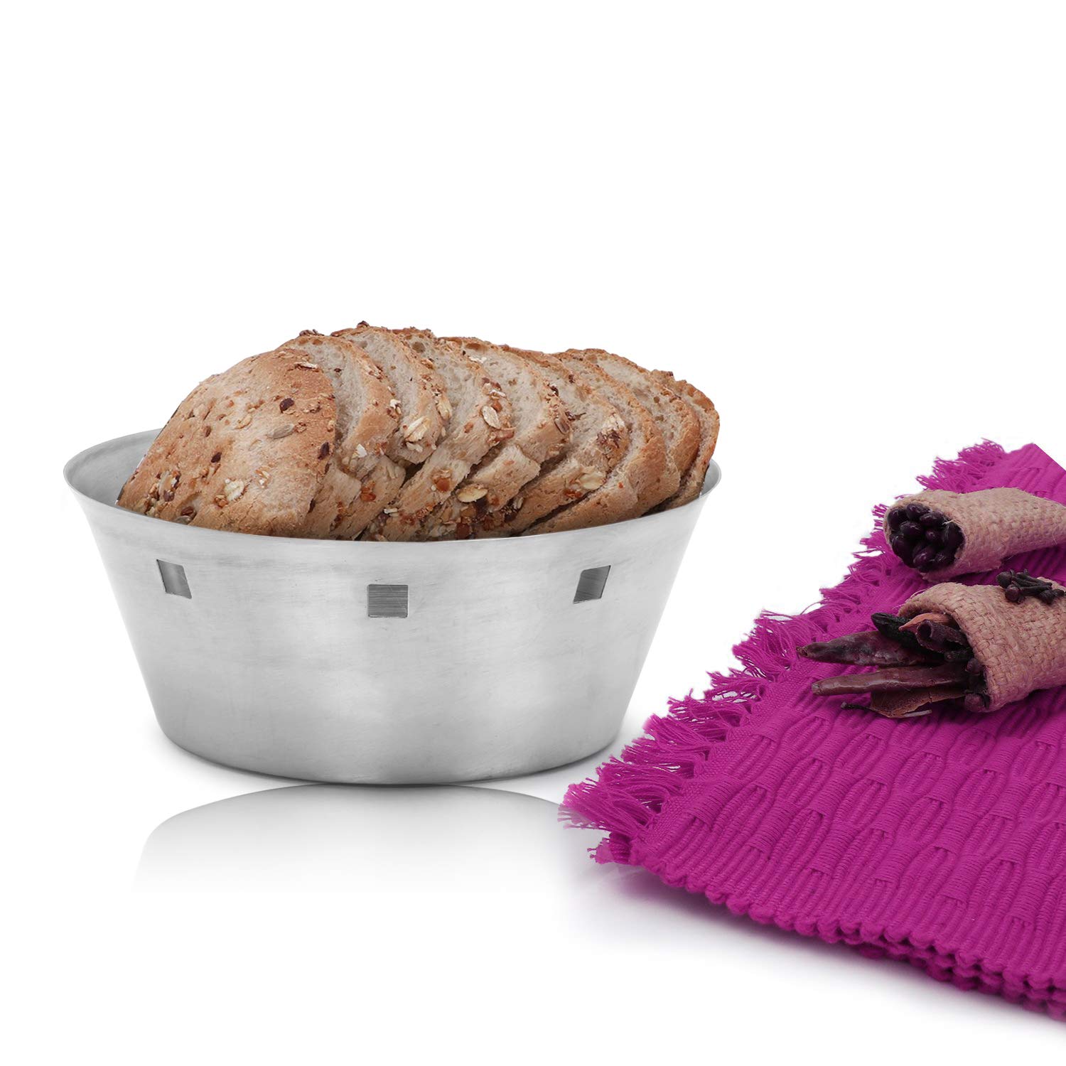 Stainless Steel Modern Bread and Fruit Serving Basket - Elegant Kitchen Serving Tray for Breakfast, Brunch, and Party Snacks