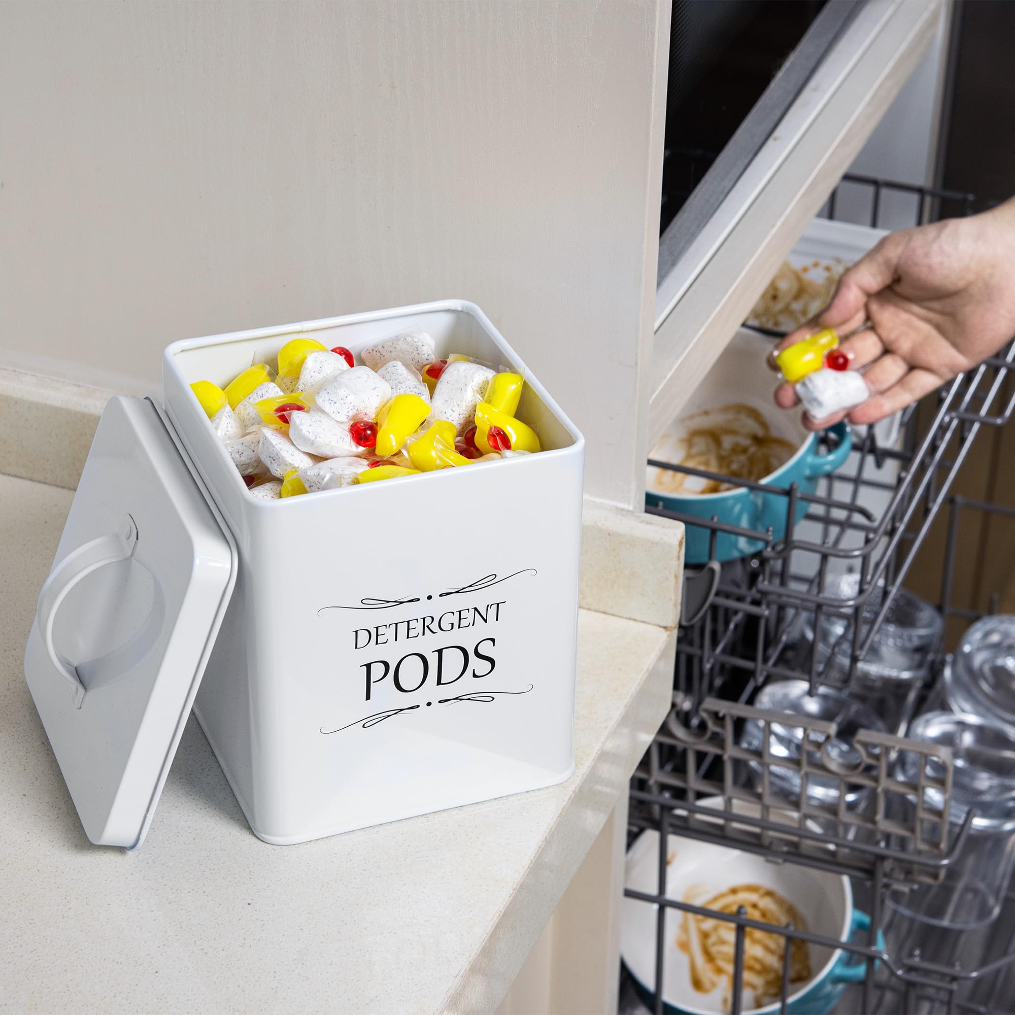 Meraki Home 2-Pack Laundry Detergent Container Set with Scoop - Storage Organizer for Detergent Sheets & Pods - Glossy White Laundry Room Organization - Perfect for Small Spaces & Apartment Living