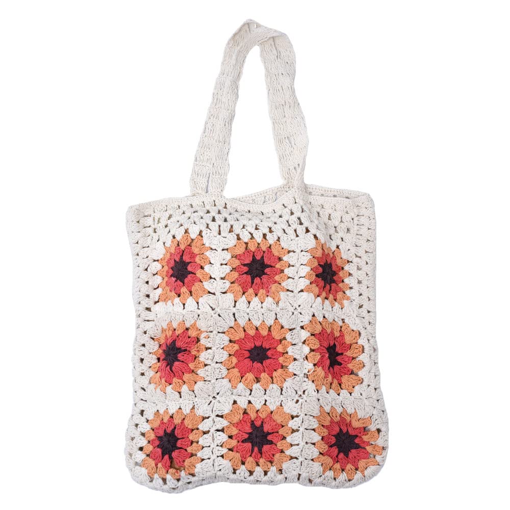 Handmade Indian Boho Macrame Tote Bag for Women - White Crochet Woven Shoulder Bag, Eco-Friendly Cotton Grocery & College Bag - Perfect for Beach, Shopping & Travel Accessories