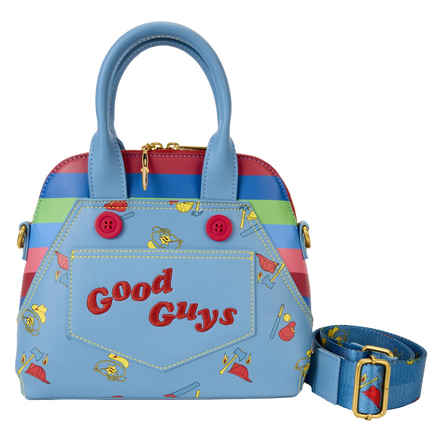 Loungefly Chucky Good Guys Overalls Crossbody Bag - Horror Movie Fan Accessory for Halloween, Cosplay, and Collectors
