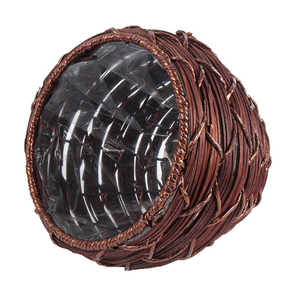 DOITOOL Vintage Handmade Woven Plastic Rattan Flower Basket - Plant Pot for Indoor Plants, Flower Arrangement Holder, Boho Home Decor - Perfect for Living Room, Bedroom, Balcony & Garden Decor