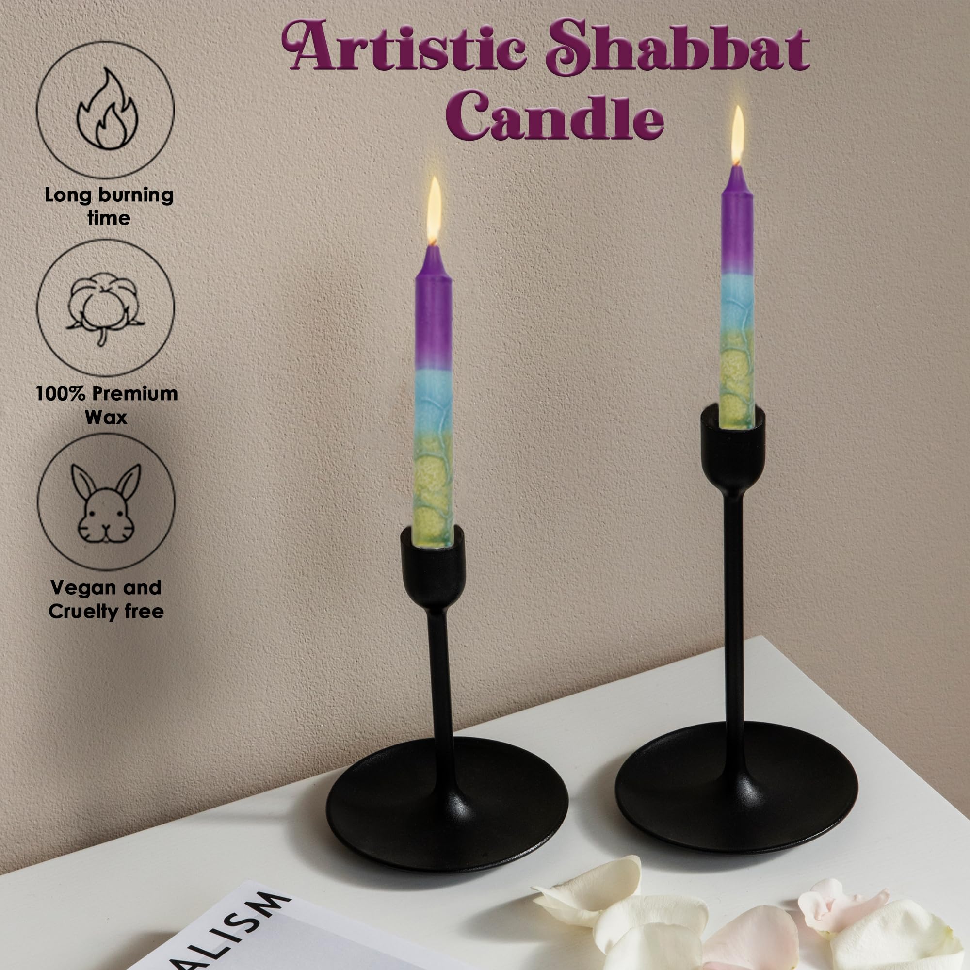 12-Pack Safed Shabbat Candles - 5 Inch Dripless Handmade Traditional Shabbos Candles for Candle Holders | Harmony Violet | Perfect for Jewish Holidays, Friday Night Dinners & Spiritual Ceremonies