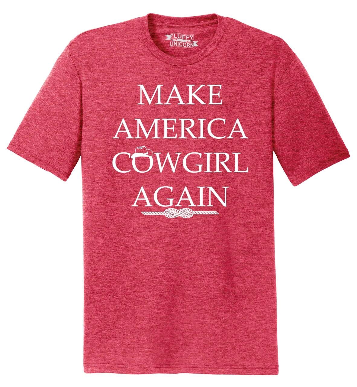 Funny Make America Cowgirl Again Tri-Blend T-Shirt for Men - Comfortable & Stylish Western Humor Tee for Rodeo, Country Concerts & Patriotic Events