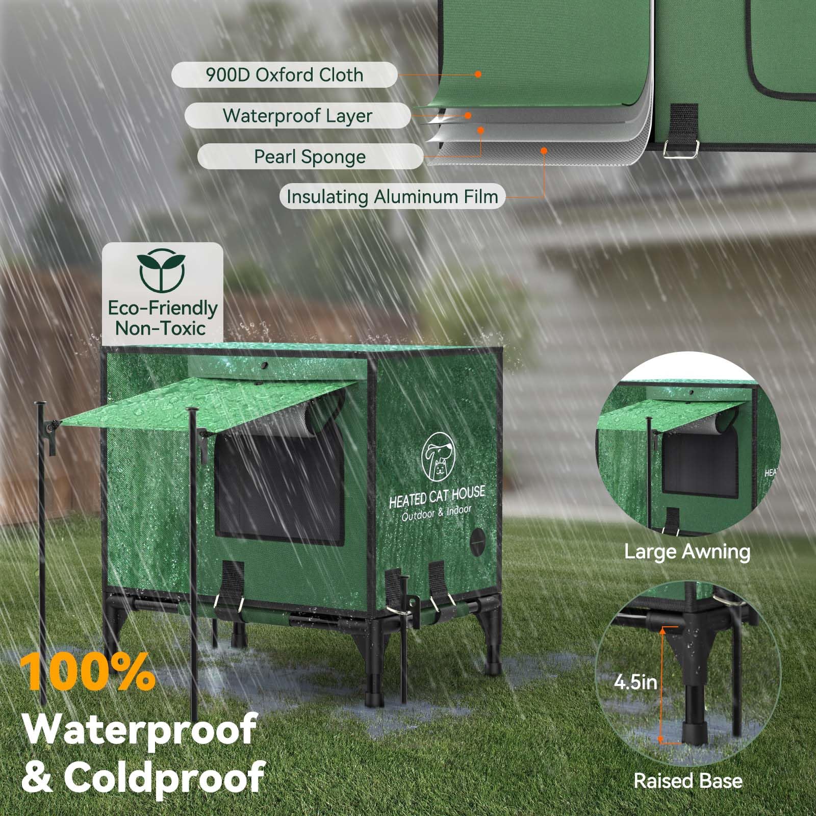 Pawaboo Heated Cat House for Outdoor Winter Use - 100% Waterproof, Insulated Shelter with Heater for Feral & Barn Cats - Weatherproof Design with Elevated Base & Awning - Perfect for Cold Weather Protection in Backyards, Garages & Outdoor Spaces