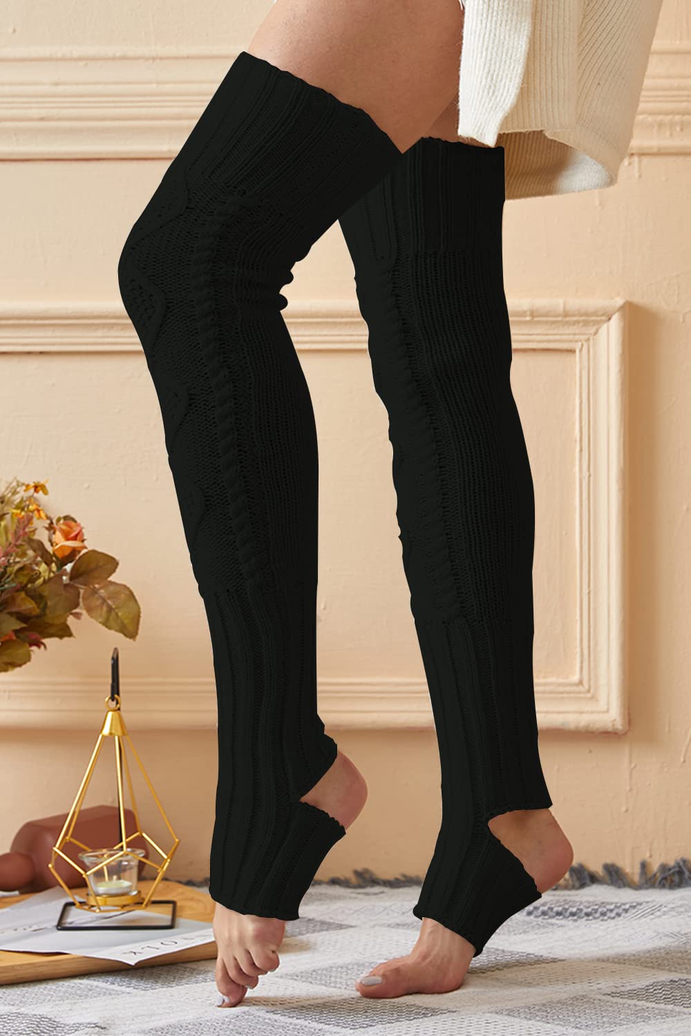 SherryDC Women's Cable Knit Thigh High Leg Warmers - Over Knee Footless Boot Socks for Winter Fashion, Dance, Yoga & Outdoor Activities