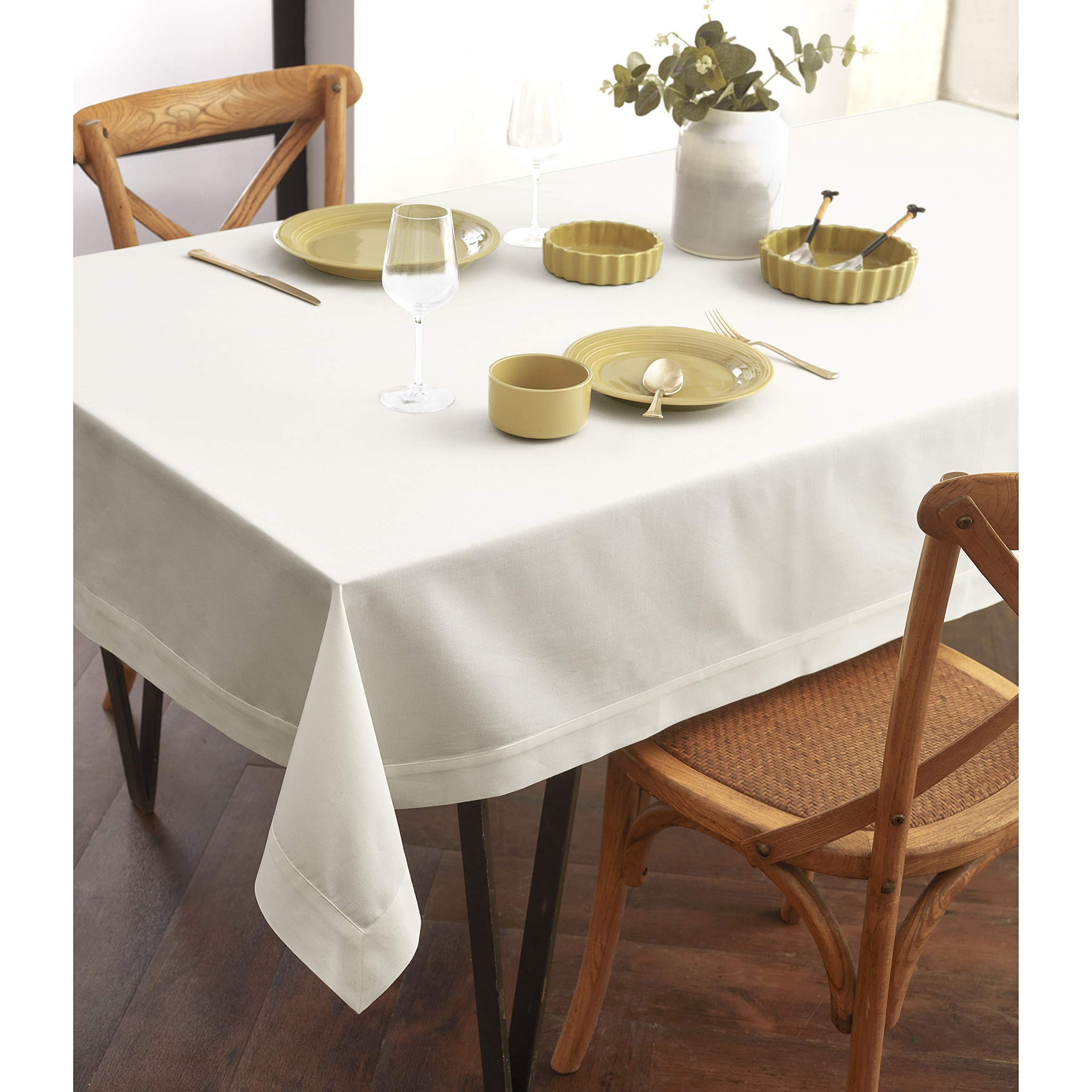 Solino Home 60x84 Inch Cotton Linen Tablecloth - Ivory Rectangle Table Cover for Dining Room Decor | Machine Washable Table Cloth for Weddings, Parties, Easter & Mother's Day | Perfect for Spring Decorations & Holiday Dining Settings